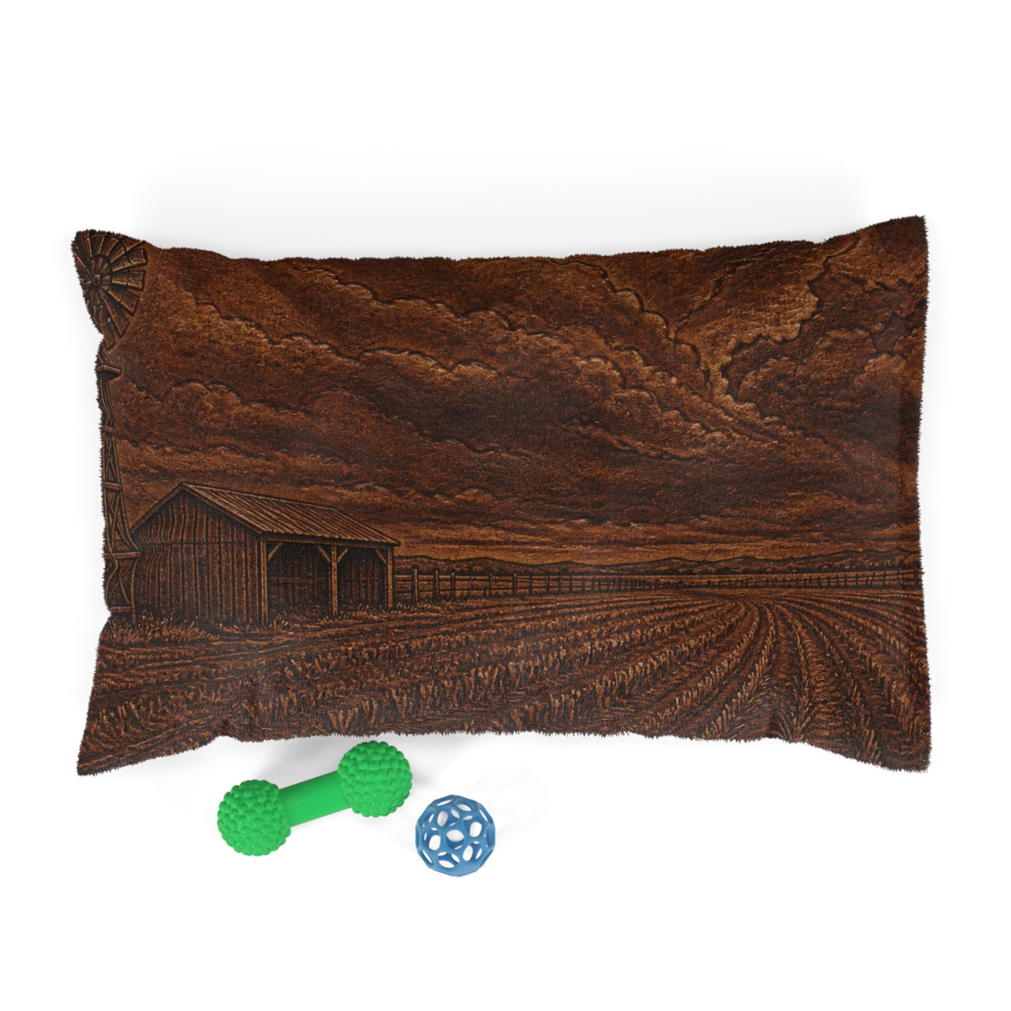 Windmill Washable Dog Bed – Embossed Leather Windmill | Soft Fleece Pet Bed, 3 Sizes