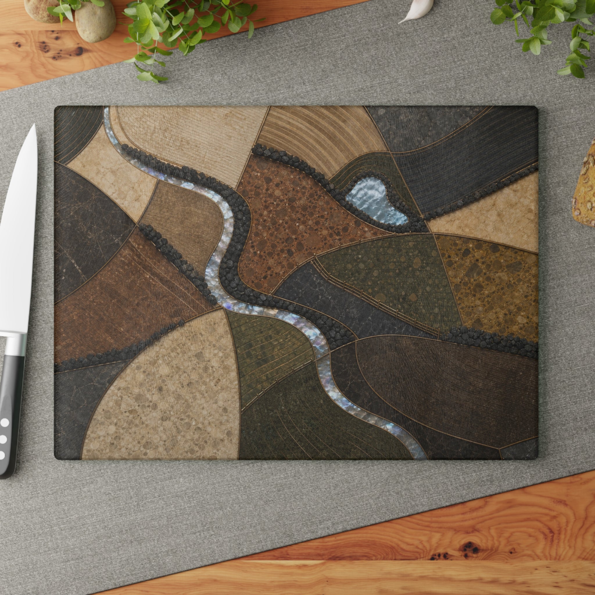 Glass Cutting Board – Field Mosaic | Tempered Glass Charcuterie & Serving Board