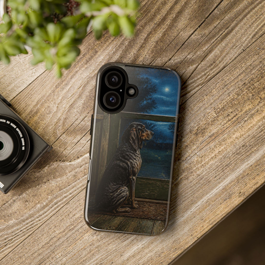 Coonhound Dog iPhone Case – Coonhound at the Screen Door Painted Tin | Tough Dual-Layer Case, iPhone 11–17