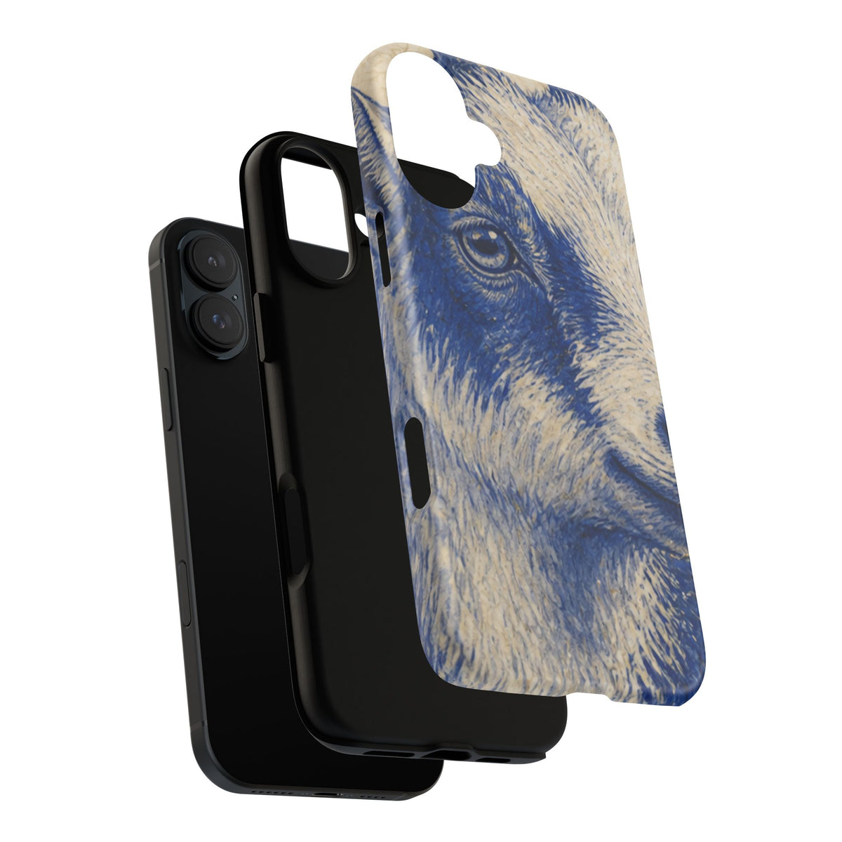 Goat iPhone Case – Pygmy Goat - Cobalt Transferware Portrait | Tough Dual-Layer Case, iPhone 11–17