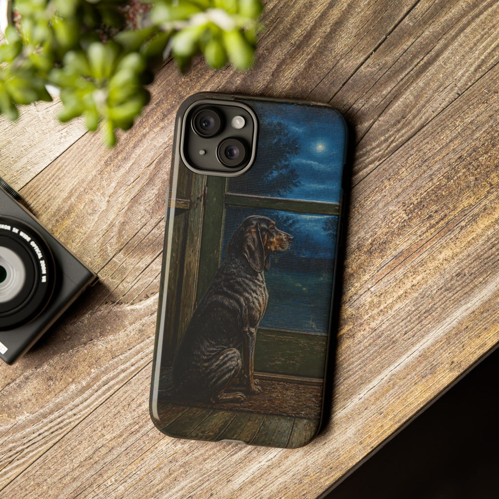 Coonhound Dog iPhone Case – Coonhound at the Screen Door Painted Tin | Tough Dual-Layer Case, iPhone 11–17