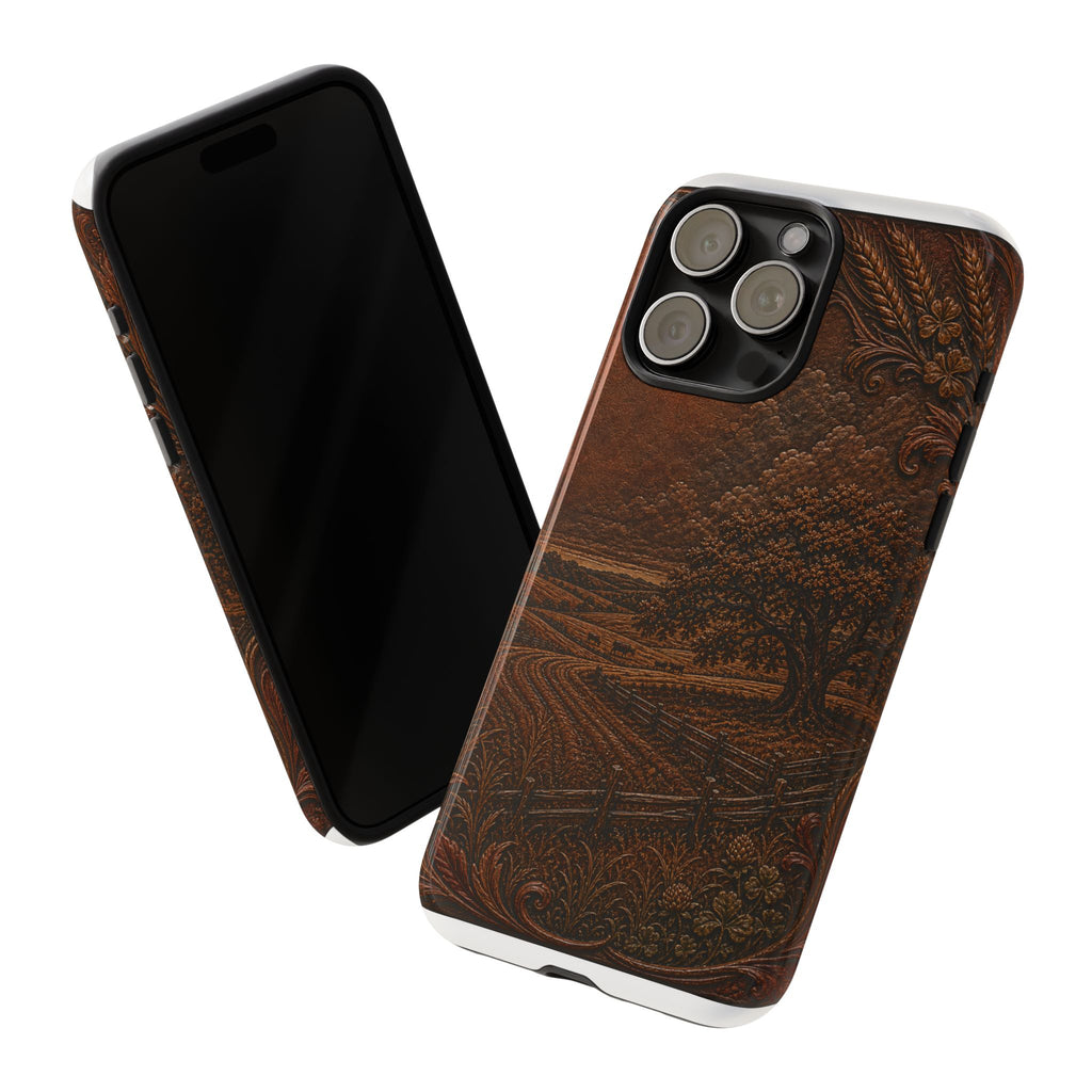 iPhone Case – Tooled Field Landscape | Tough Dual-Layer Case, iPhone 11–17