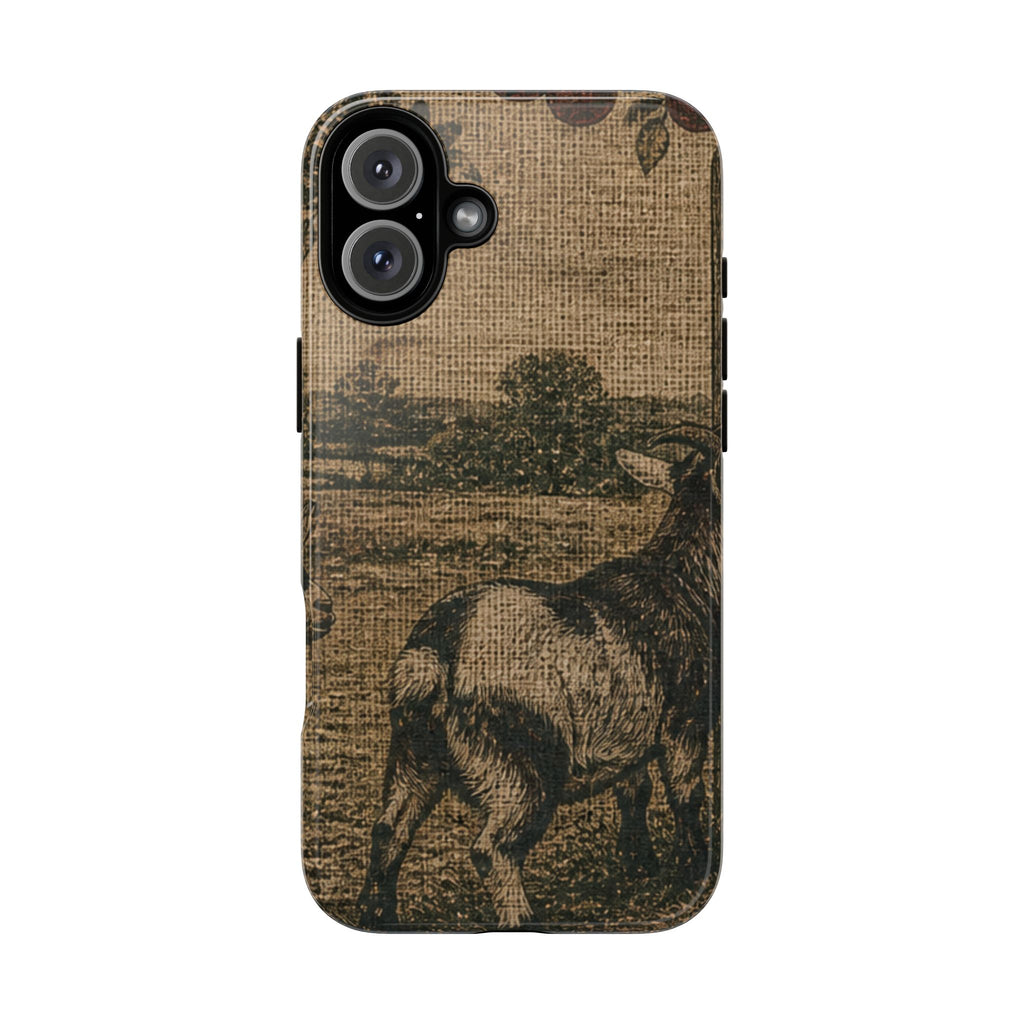 Goat iPhone Case – Pygmy Goats - Grain-Sack Orchard Gate | Tough Dual-Layer Case, iPhone 11–17