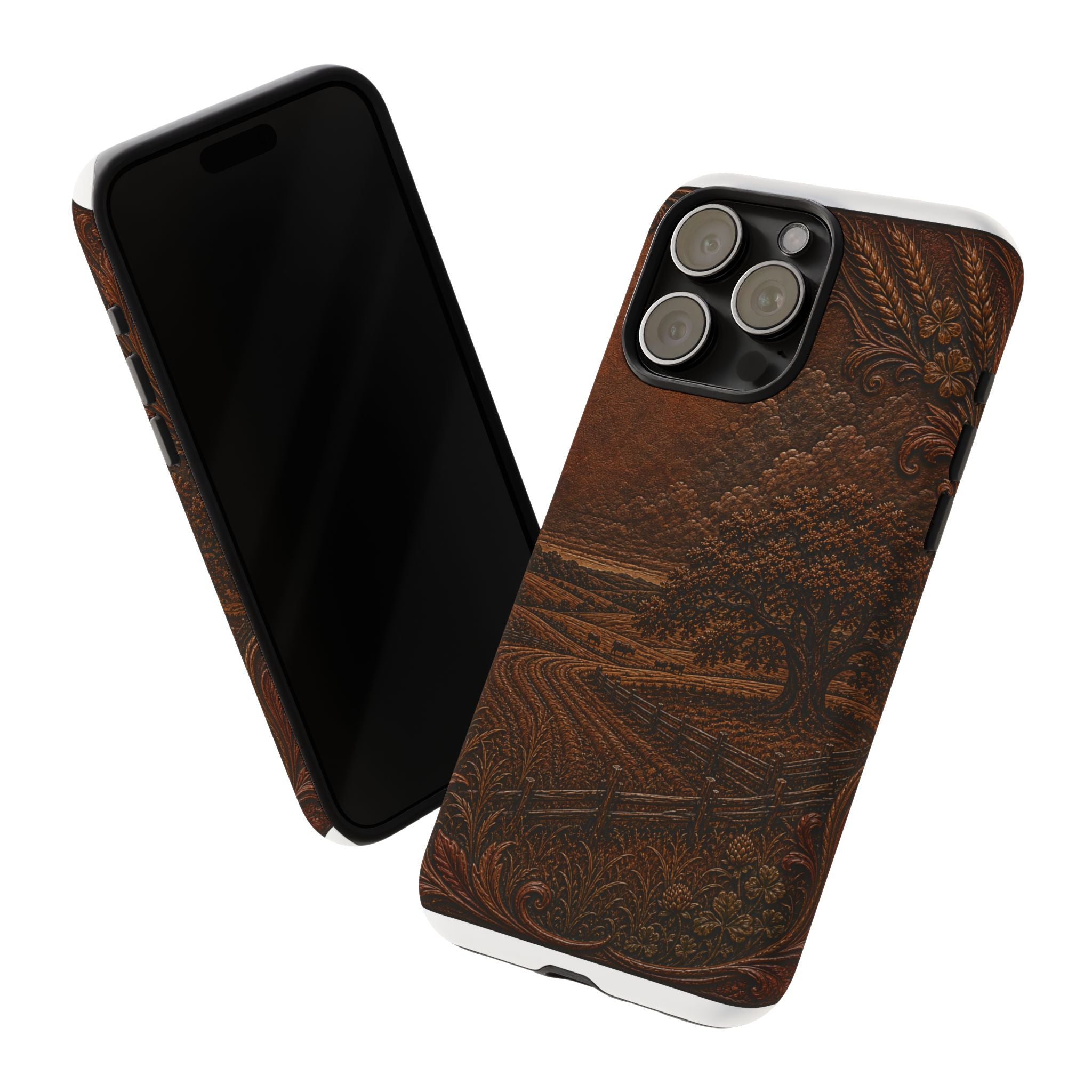 iPhone Case – Tooled Field Landscape | Tough Dual-Layer Case, iPhone 11–17