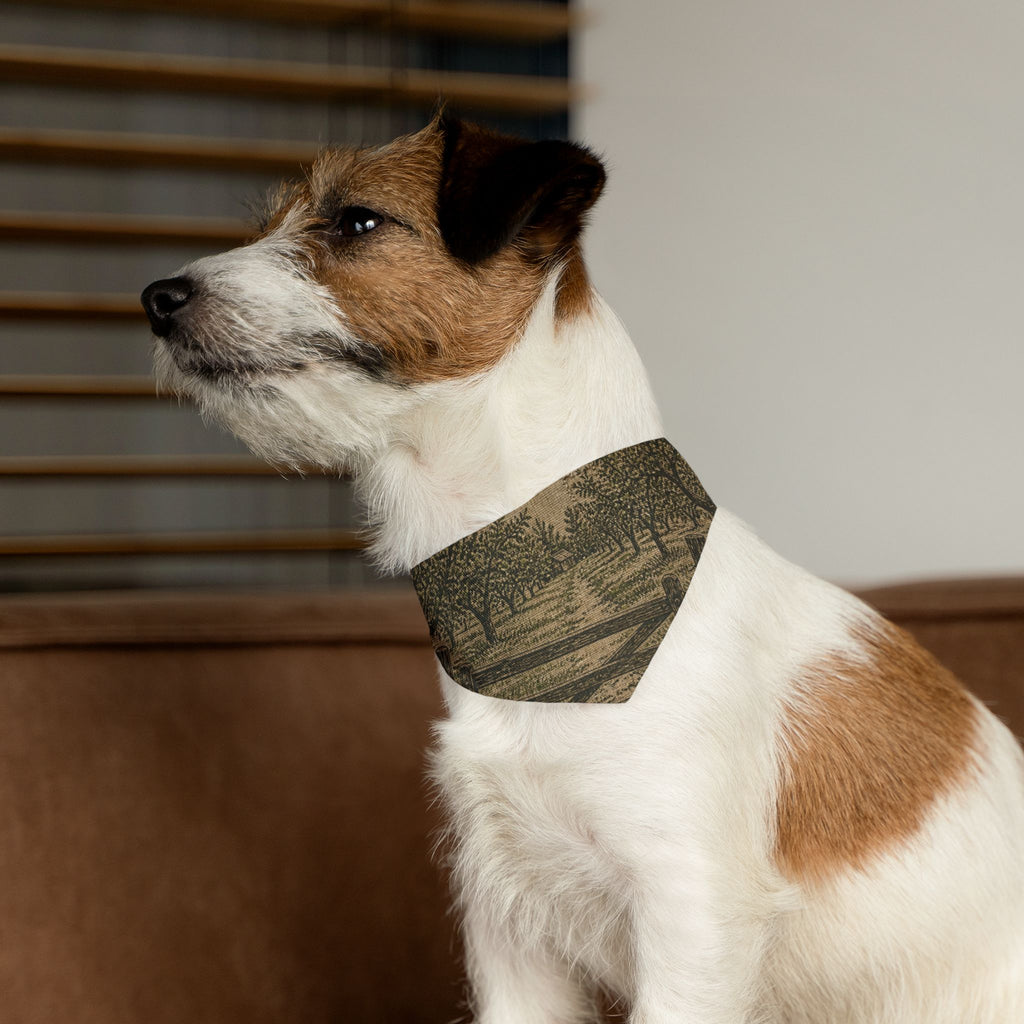 Dog Bandana Collar – Grain-Sack Orchard Gate | Machine-Washable, S–XL