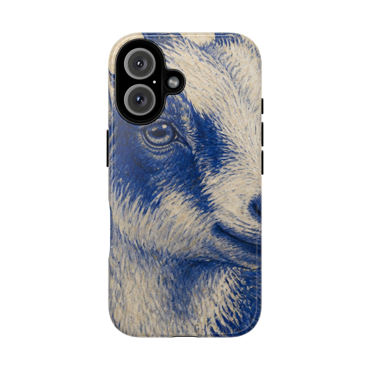 Goat iPhone Case – Pygmy Goat - Cobalt Transferware Portrait | Tough Dual-Layer Case, iPhone 11–17
