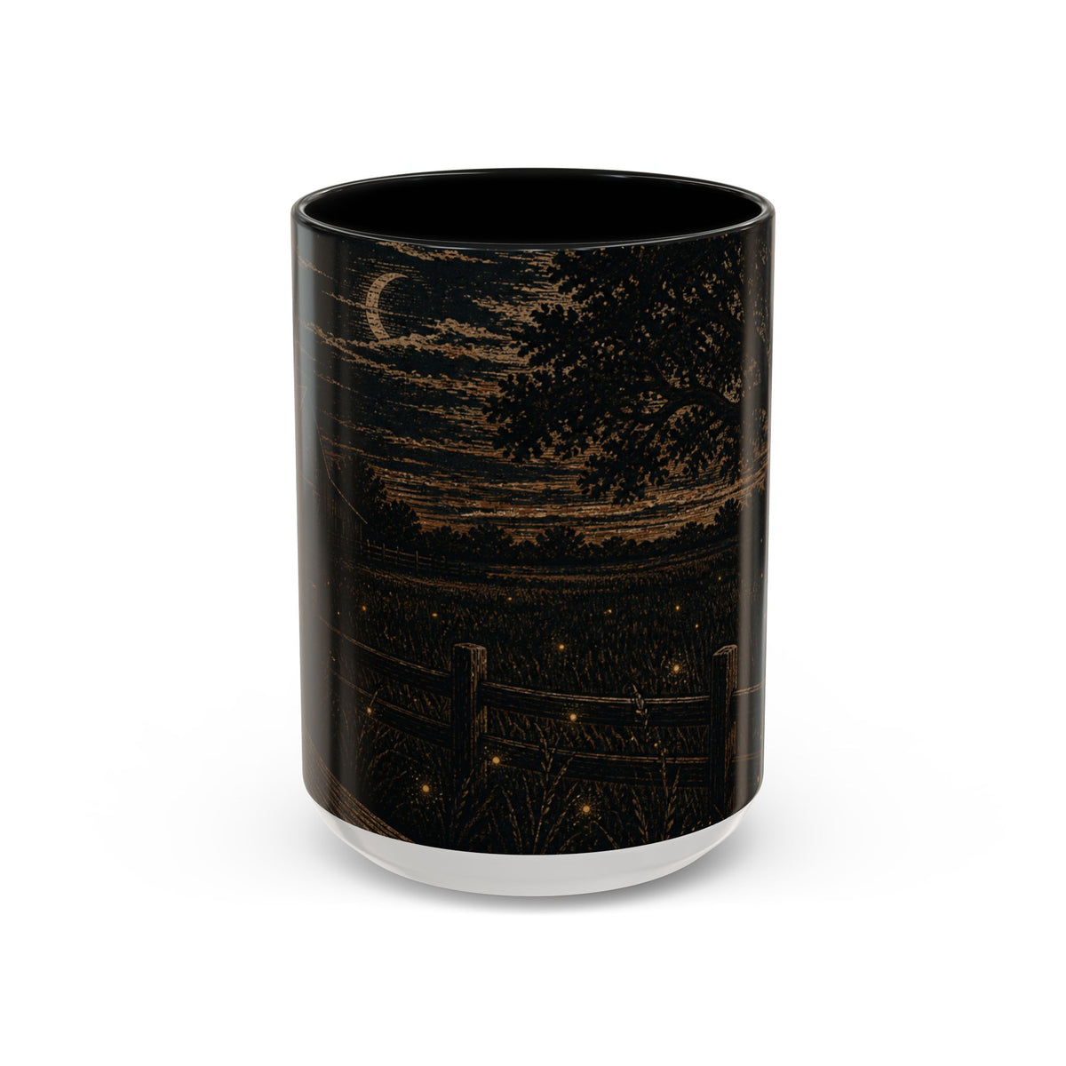 Firefly Farmhouse Coffee Mug – Night Linocut Fireflies | Ceramic Accent Mug, 11oz or 15oz