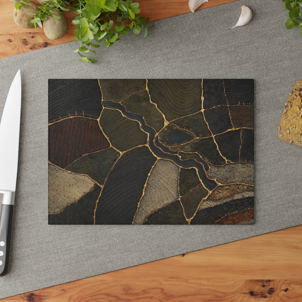 Glass Cutting Board – Mended Ground Kintsugi | Tempered Glass Charcuterie & Serving Board