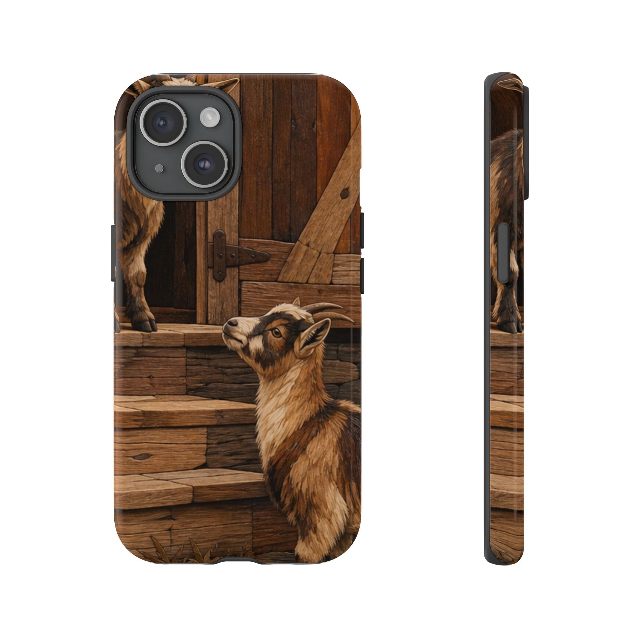 Goat iPhone Case – Pygmy Goats - Marquetry Barn Steps | Tough Dual-Layer Case, iPhone 11–17