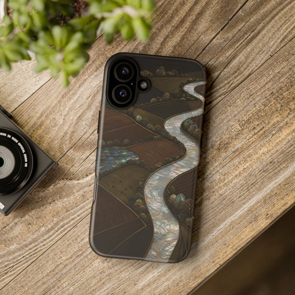 iPhone Case – River Fields Mother of Pearl | Tough Dual-Layer Case, iPhone 11–17