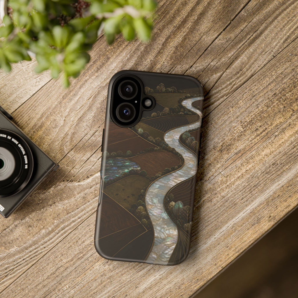 iPhone Case – River Fields Mother of Pearl | Tough Dual-Layer Case, iPhone 11–17