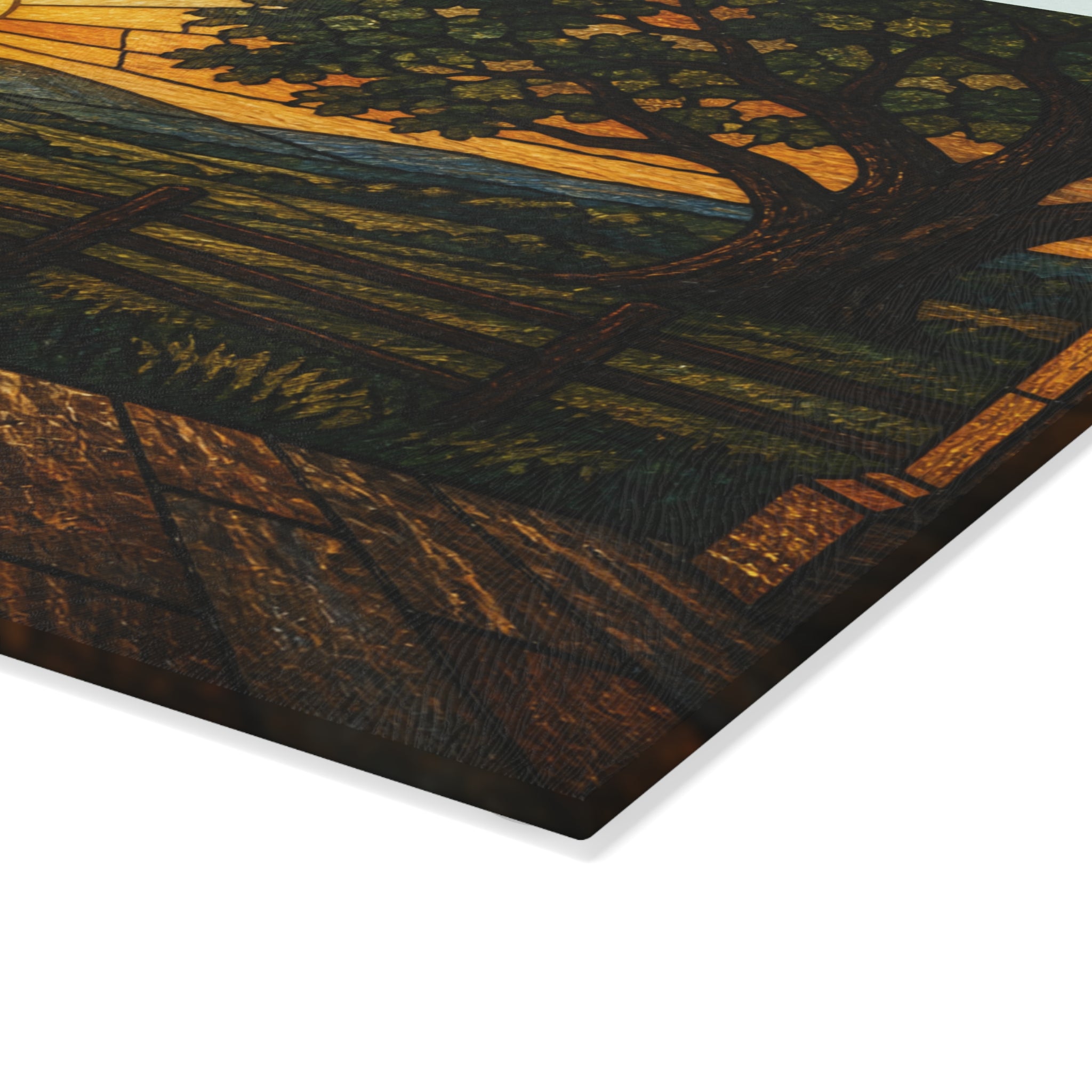 Glass Cutting Board – Stained Glass Porch Sunrise | Tempered Glass Charcuterie & Serving Board