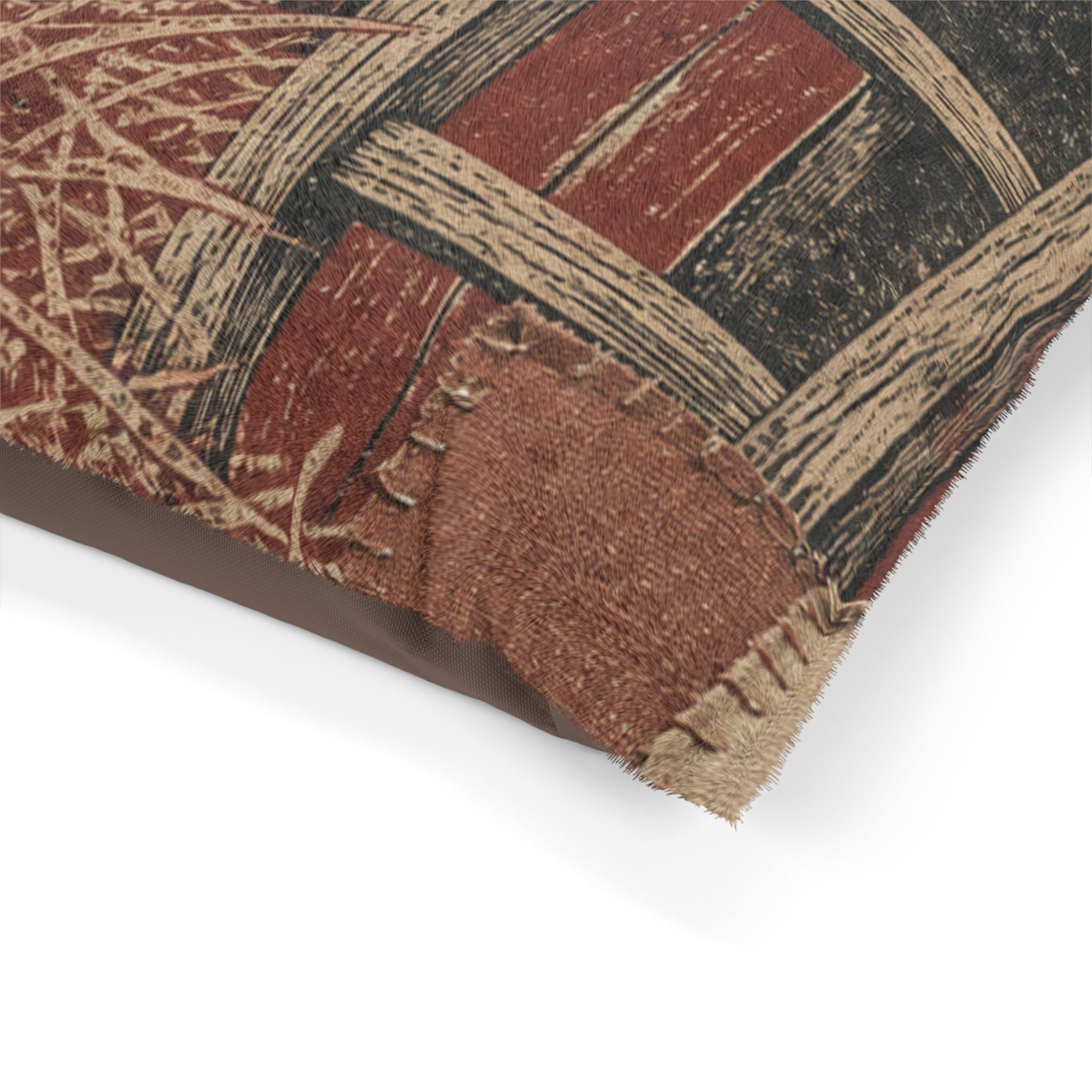 Barn Cat Washable Dog Bed – Barn Cats in the Hayloft Flour-Sack Woodblock | Soft Fleece Pet Bed, 3 Sizes