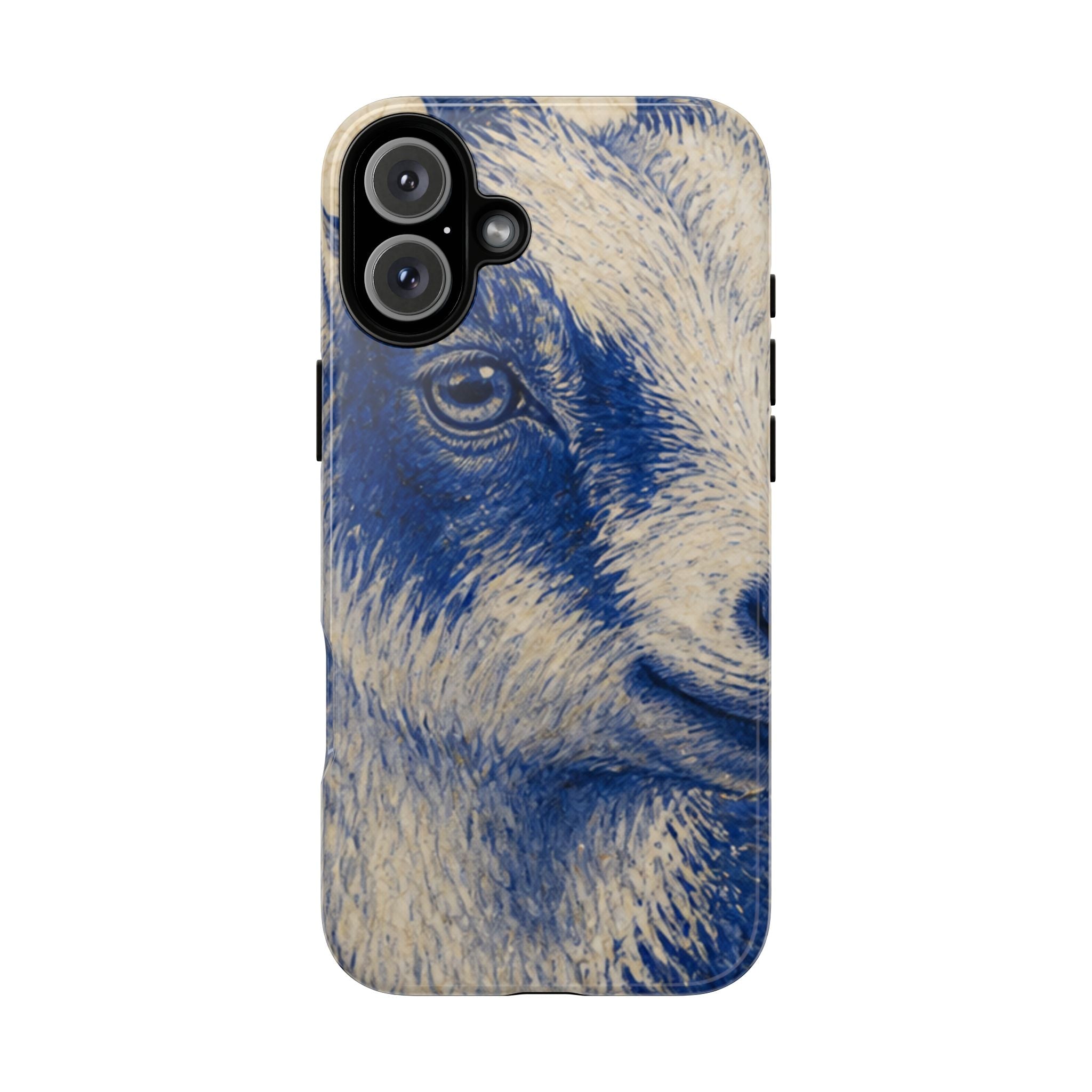 Goat iPhone Case – Pygmy Goat - Cobalt Transferware Portrait | Tough Dual-Layer Case, iPhone 11–17
