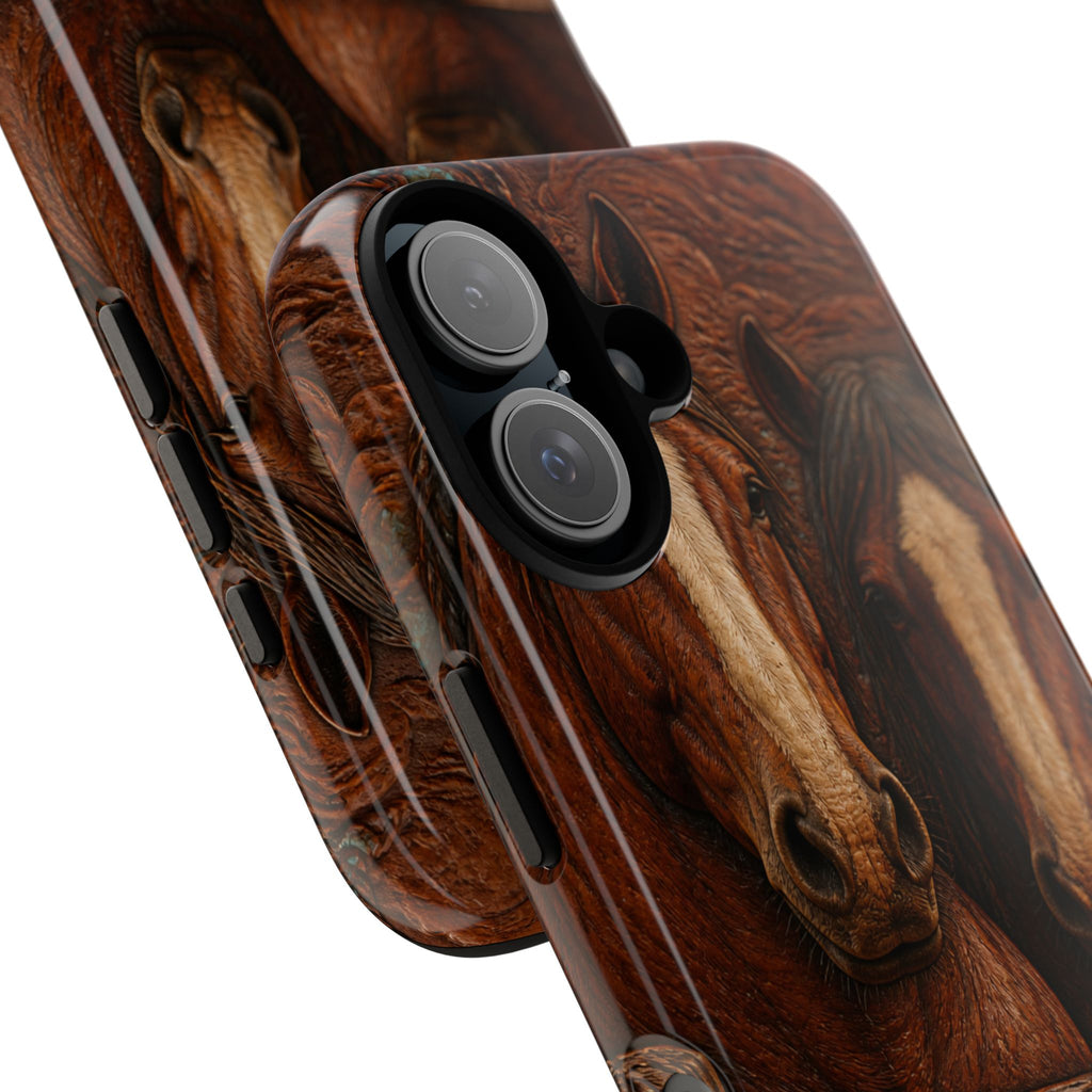 Draft Horse iPhone Case – Draft Horses at the Fence Tooled Leather | Tough Dual-Layer Case, iPhone 11–17