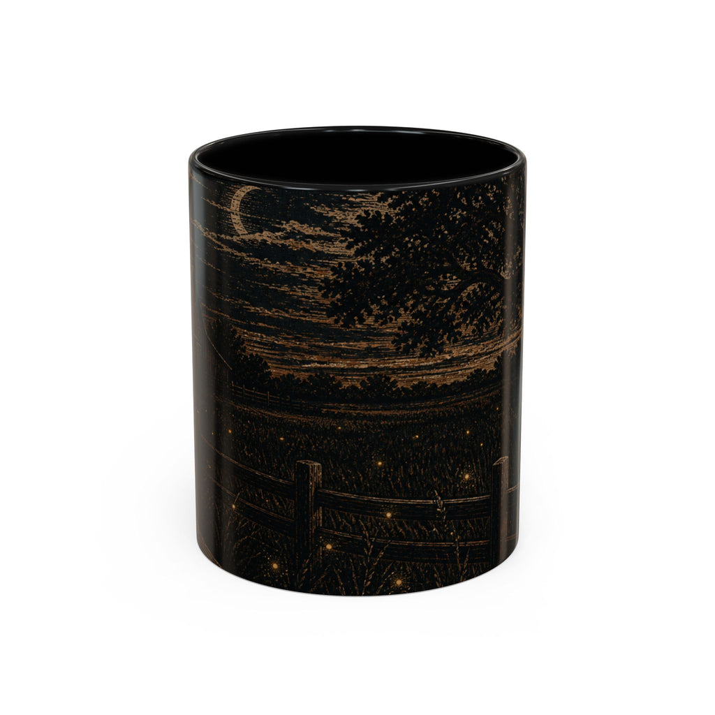 Firefly Farmhouse Coffee Mug – Night Linocut Fireflies | Ceramic Accent Mug, 11oz or 15oz