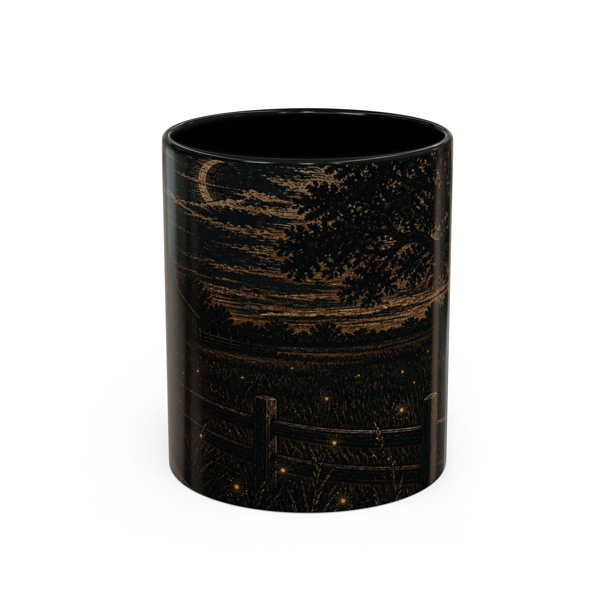 Firefly Farmhouse Coffee Mug – Night Linocut Fireflies | Ceramic Accent Mug, 11oz or 15oz