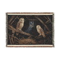 Barn Owl Woven Blanket – Barn Owls in the Rafters Velvet Needlepoint | Cotton Wall Tapestry Throw, 52x37