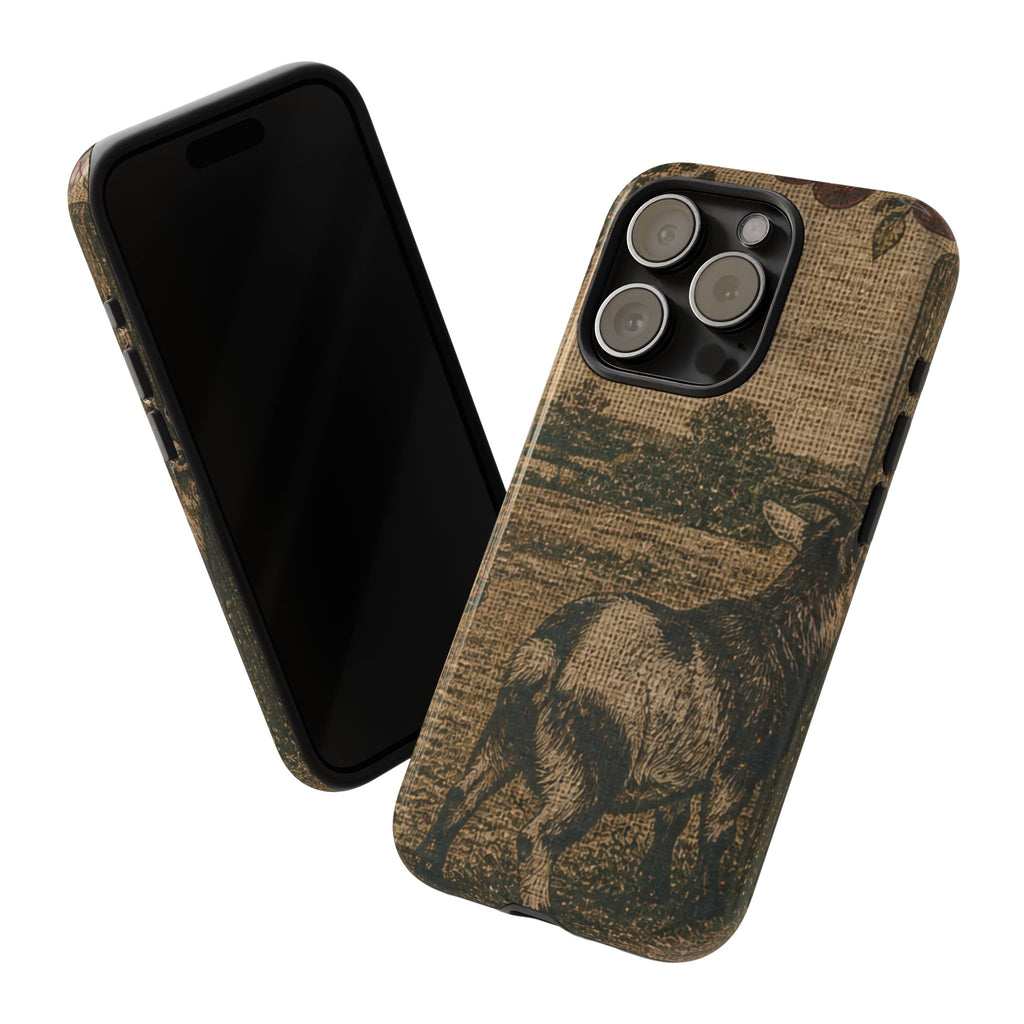 Goat iPhone Case – Pygmy Goats - Grain-Sack Orchard Gate | Tough Dual-Layer Case, iPhone 11–17