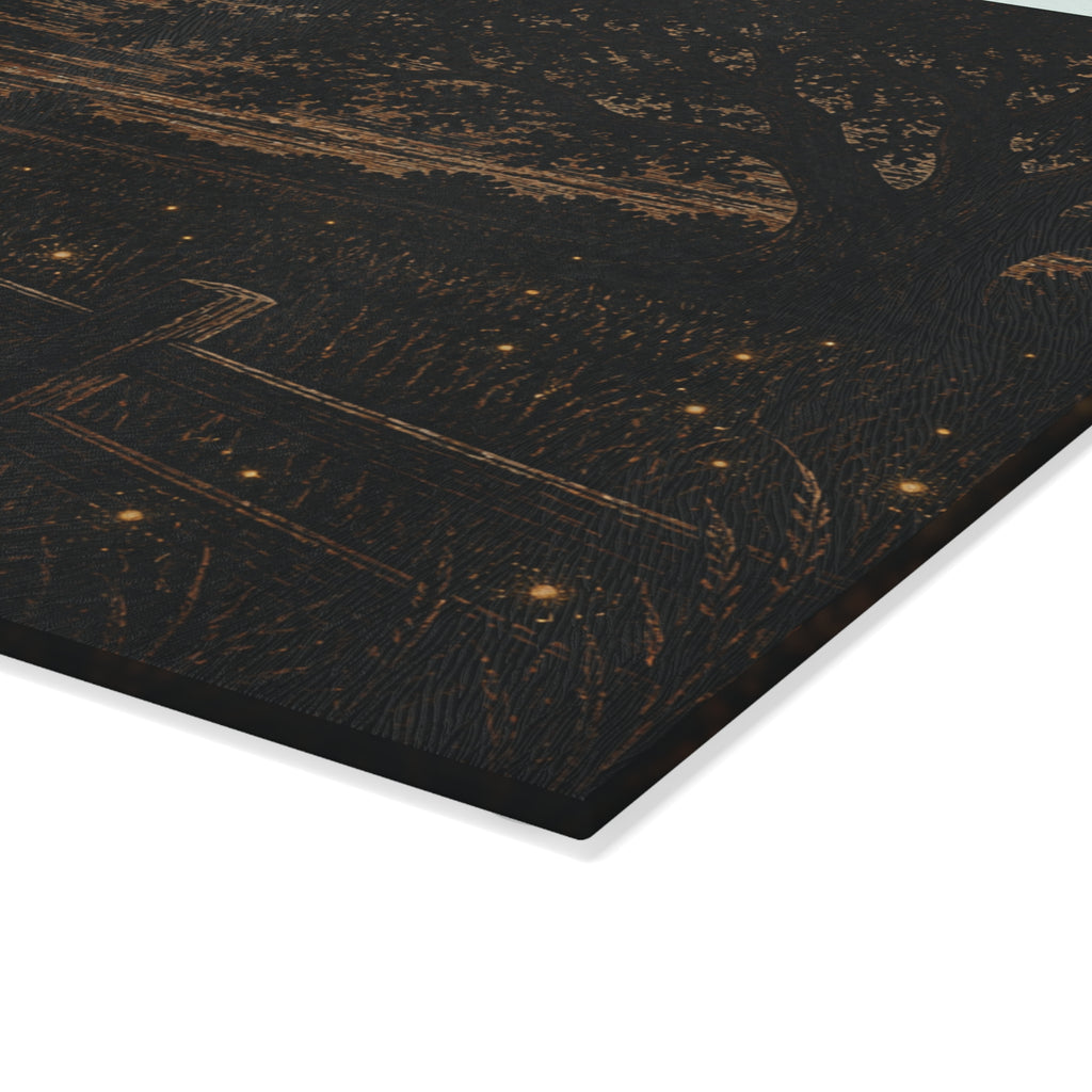 Firefly Glass Cutting Board – Night Linocut Fireflies | Tempered Glass Charcuterie & Serving Board