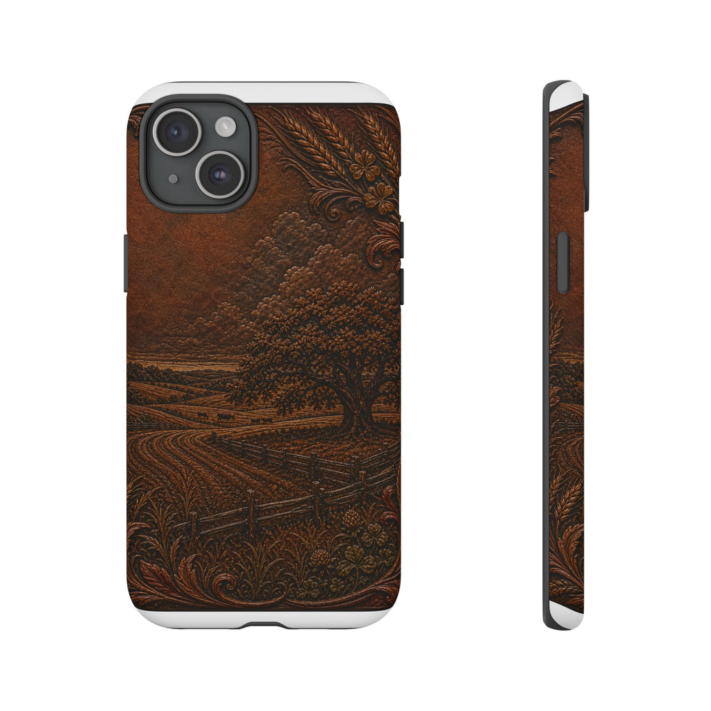 iPhone Case – Tooled Field Landscape | Tough Dual-Layer Case, iPhone 11–17