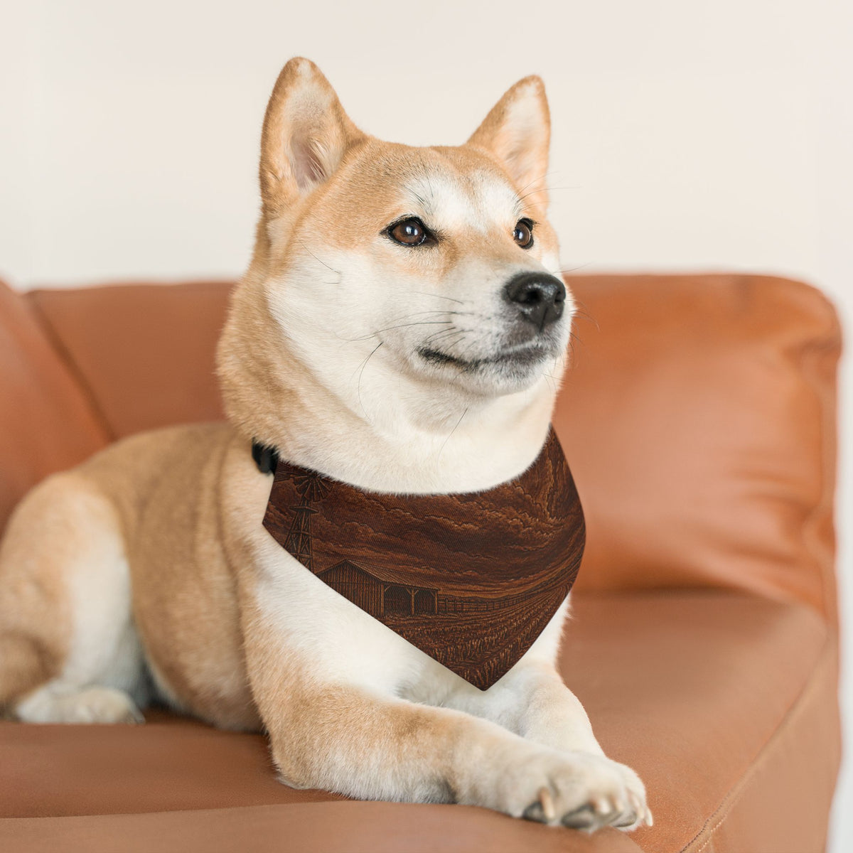 Windmill Dog Bandana Collar – Embossed Leather Windmill | Machine-Washable, S–XL