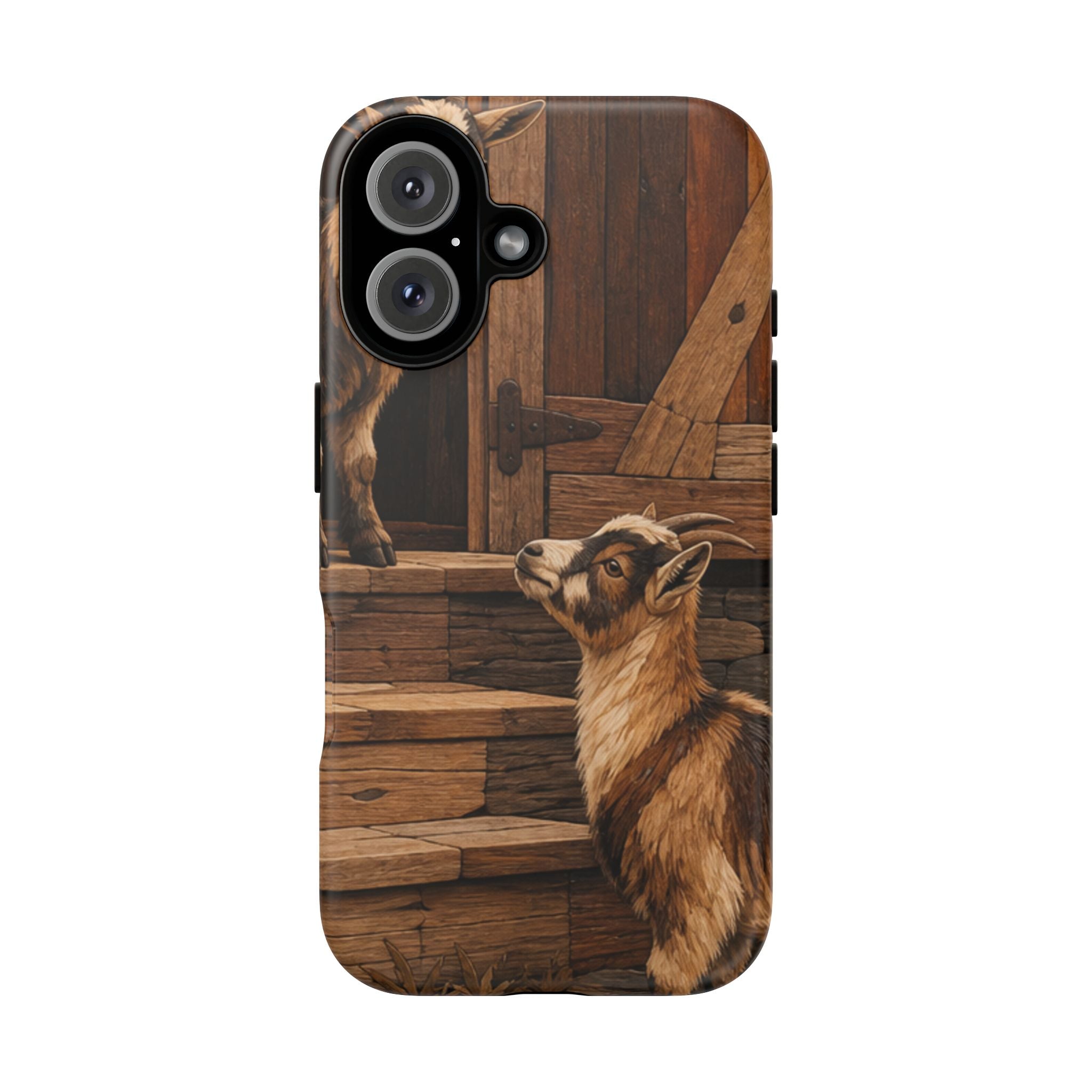 Goat iPhone Case – Pygmy Goats - Marquetry Barn Steps | Tough Dual-Layer Case, iPhone 11–17