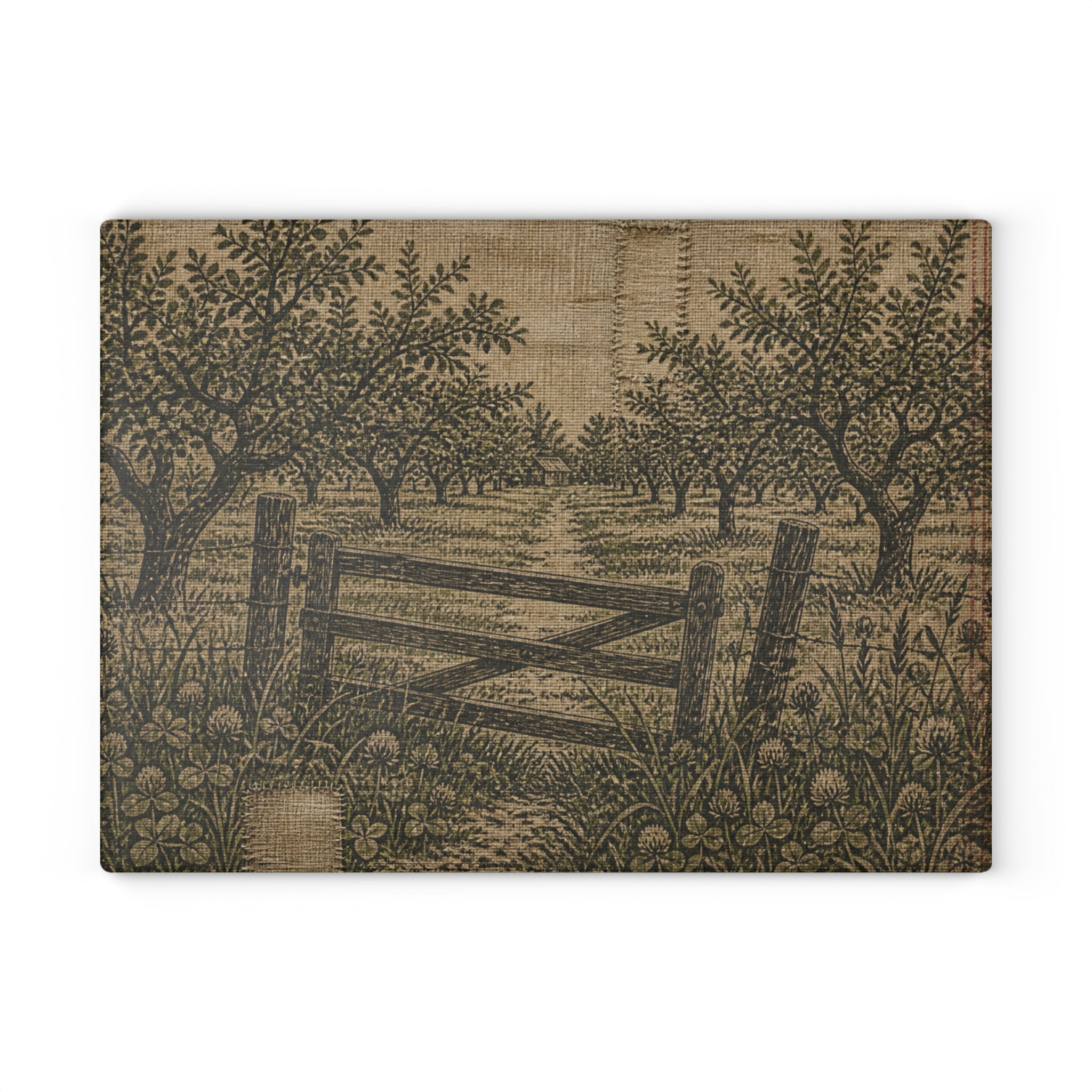 Glass Cutting Board – Grain-Sack Orchard Gate | Tempered Glass Charcuterie & Serving Board