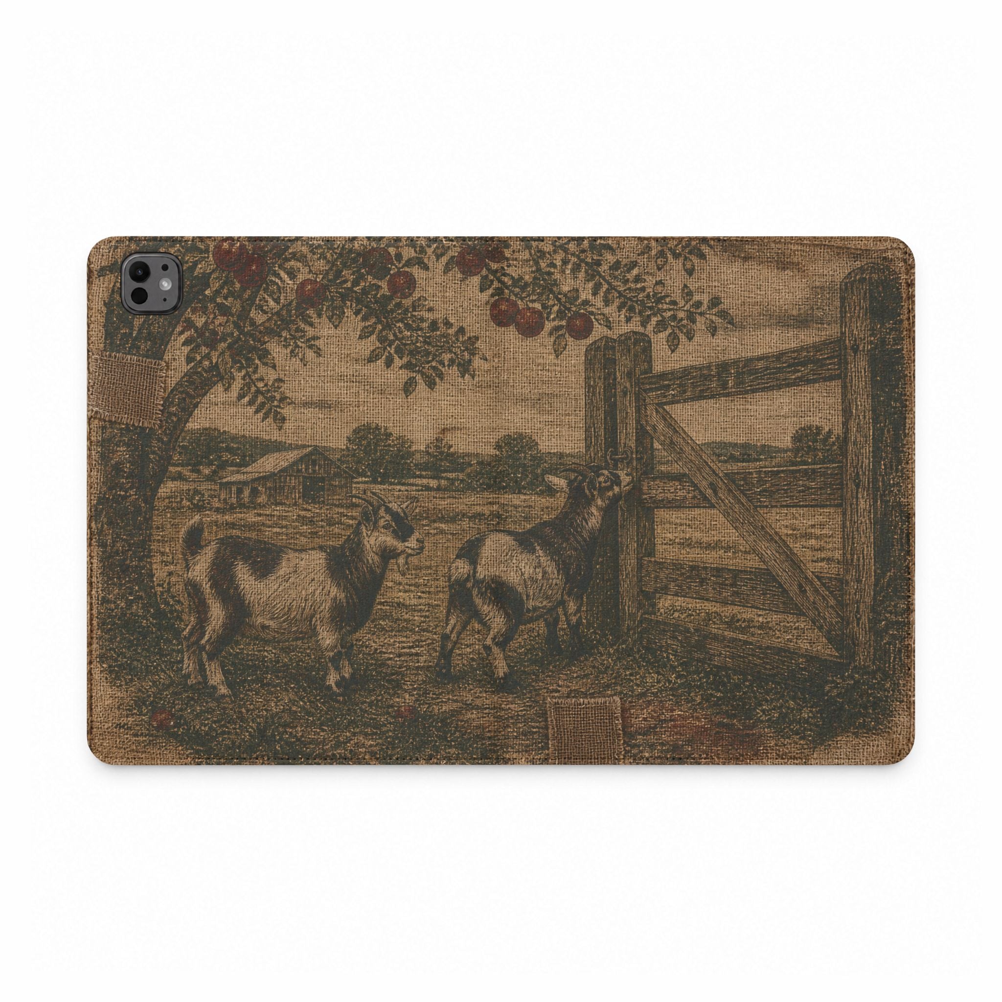 Goat iPad Case – Pygmy Goats - Grain-Sack Orchard Gate | Vegan Leather Folio with Card Pockets, All iPad Models