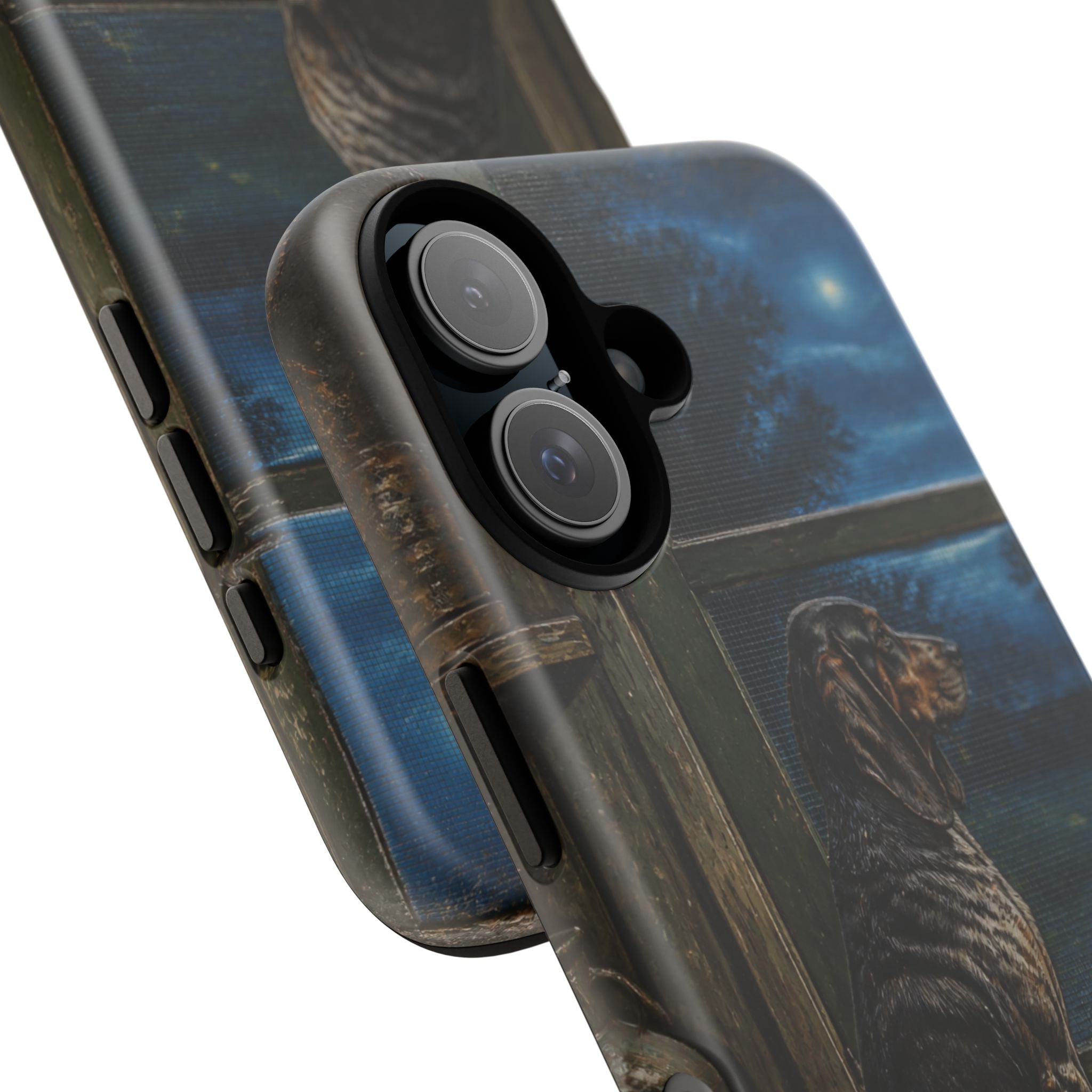 Coonhound Dog iPhone Case – Coonhound at the Screen Door Painted Tin | Tough Dual-Layer Case, iPhone 11–17