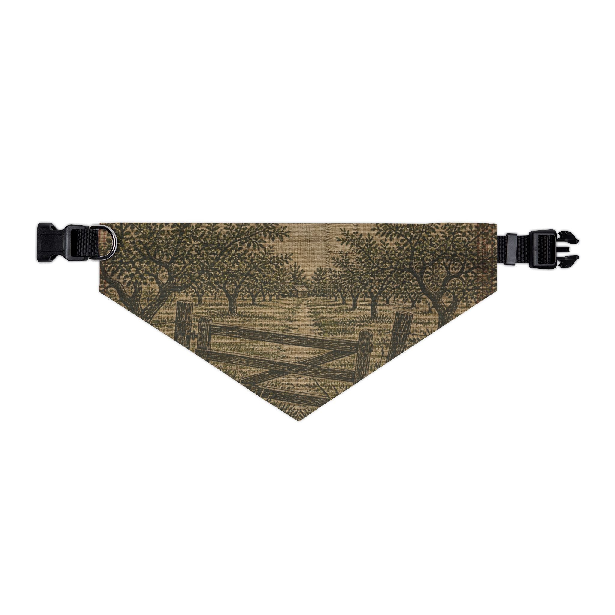 Dog Bandana Collar – Grain-Sack Orchard Gate | Machine-Washable, S–XL