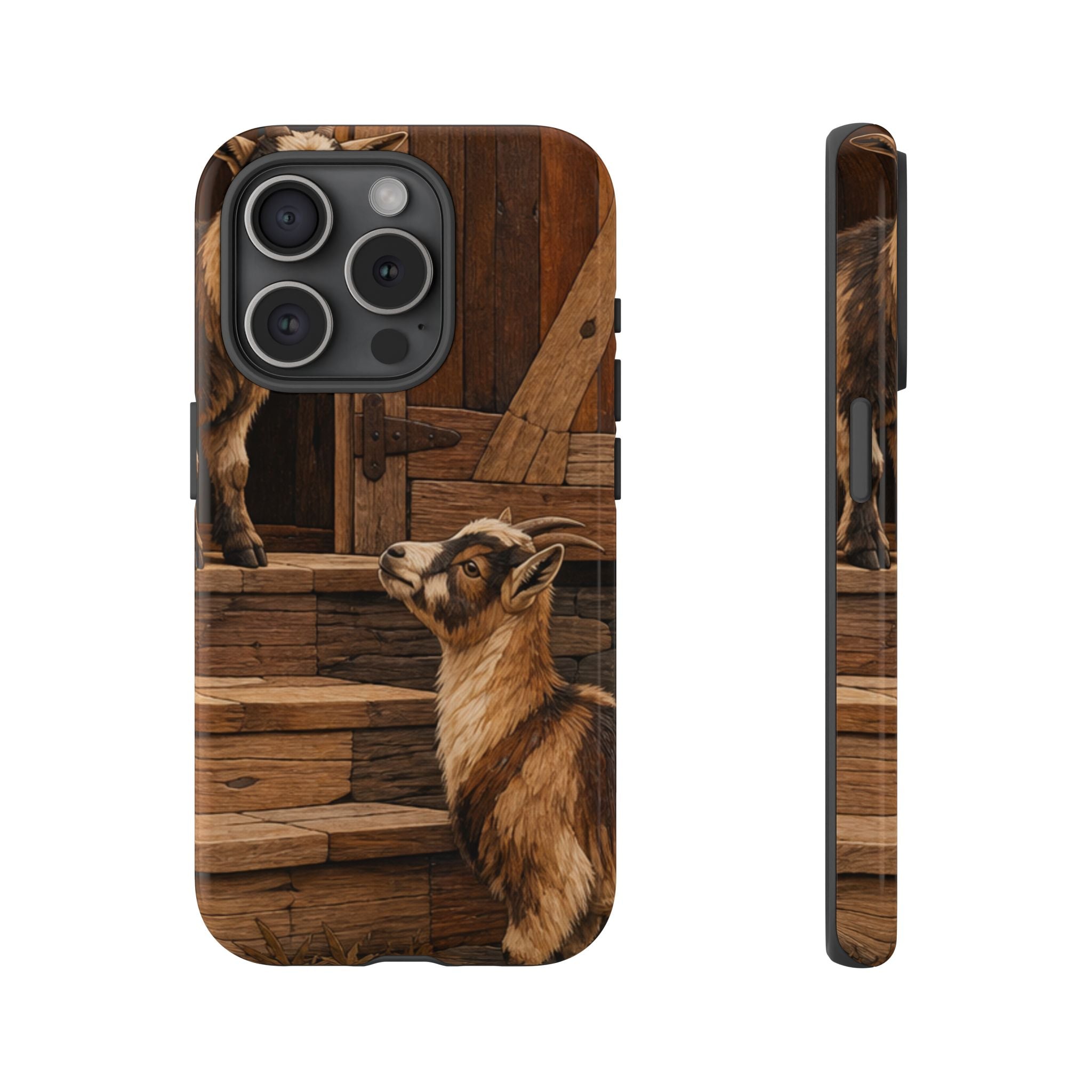 Goat iPhone Case – Pygmy Goats - Marquetry Barn Steps | Tough Dual-Layer Case, iPhone 11–17