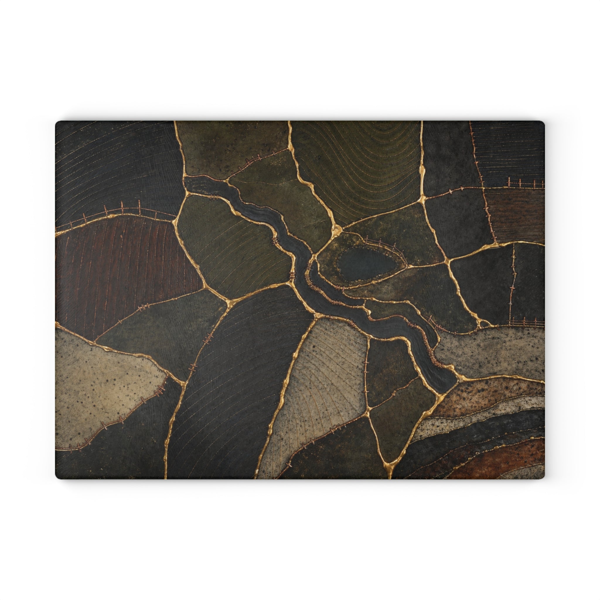 Glass Cutting Board – Mended Ground Kintsugi | Tempered Glass Charcuterie & Serving Board