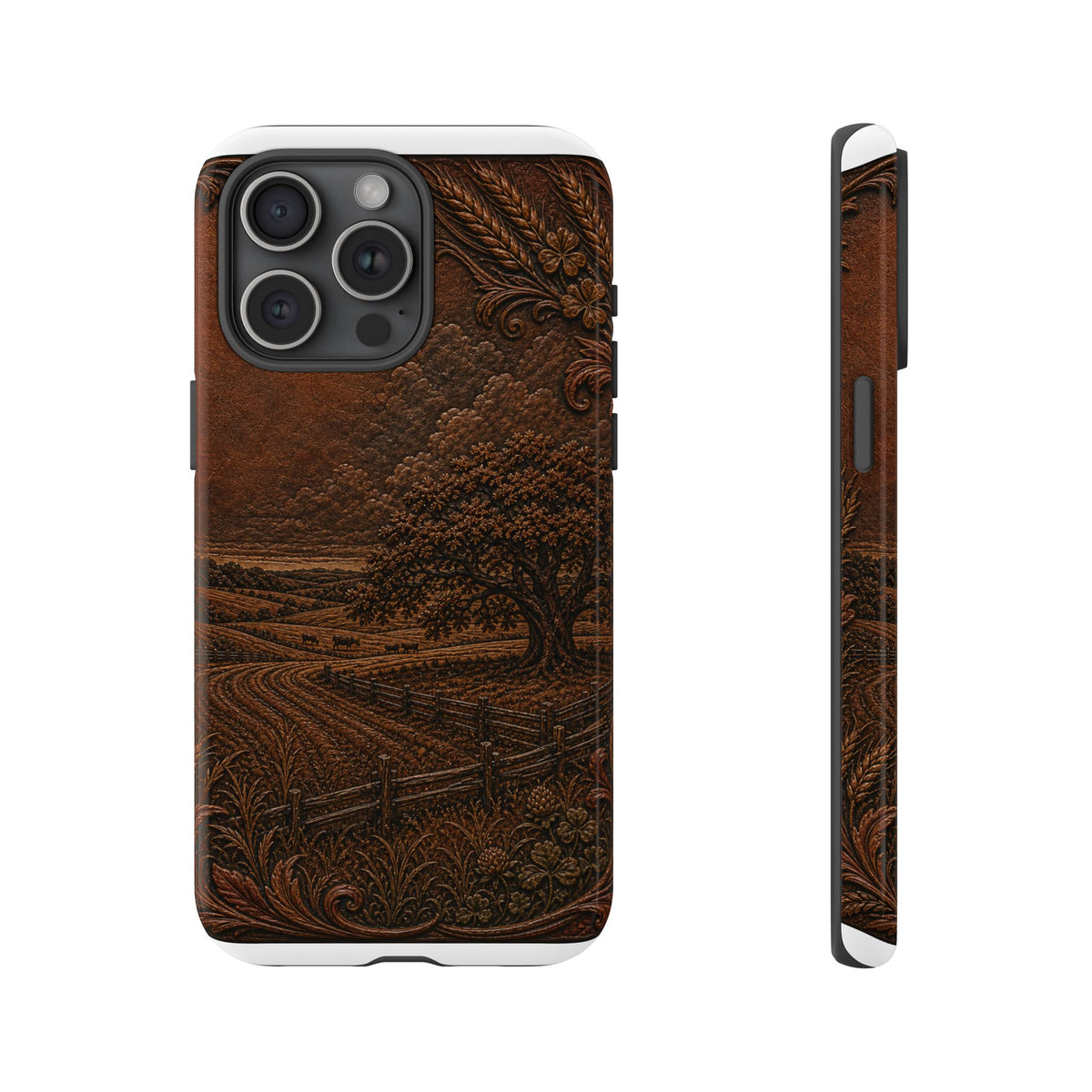 iPhone Case – Tooled Field Landscape | Tough Dual-Layer Case, iPhone 11–17