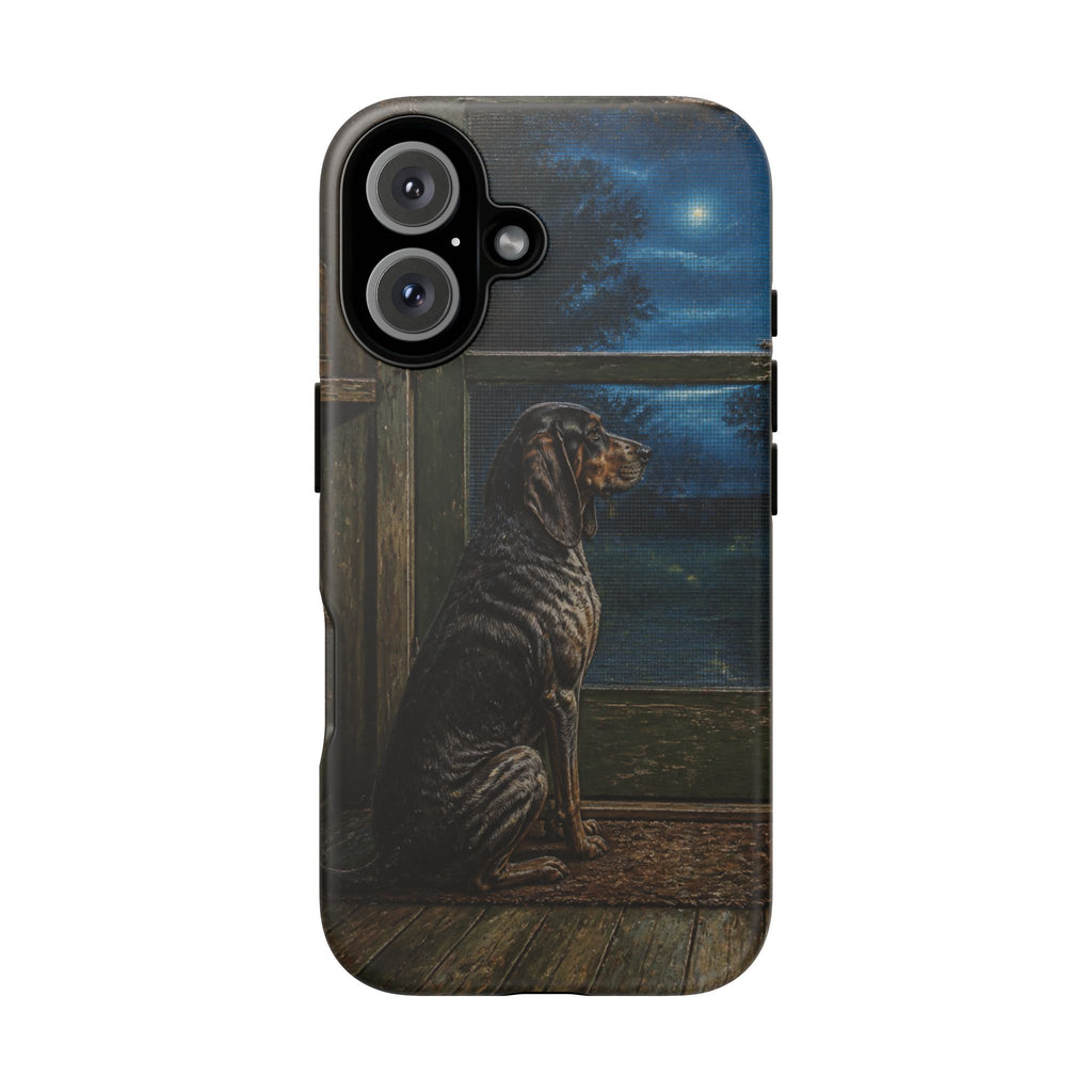 Coonhound Dog iPhone Case – Coonhound at the Screen Door Painted Tin | Tough Dual-Layer Case, iPhone 11–17