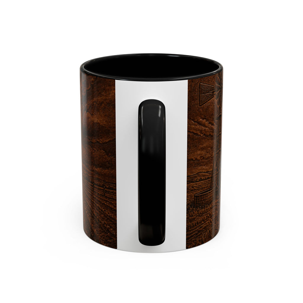 Windmill Farmhouse Coffee Mug – Embossed Leather Windmill | Ceramic Accent Mug, 11oz or 15oz
