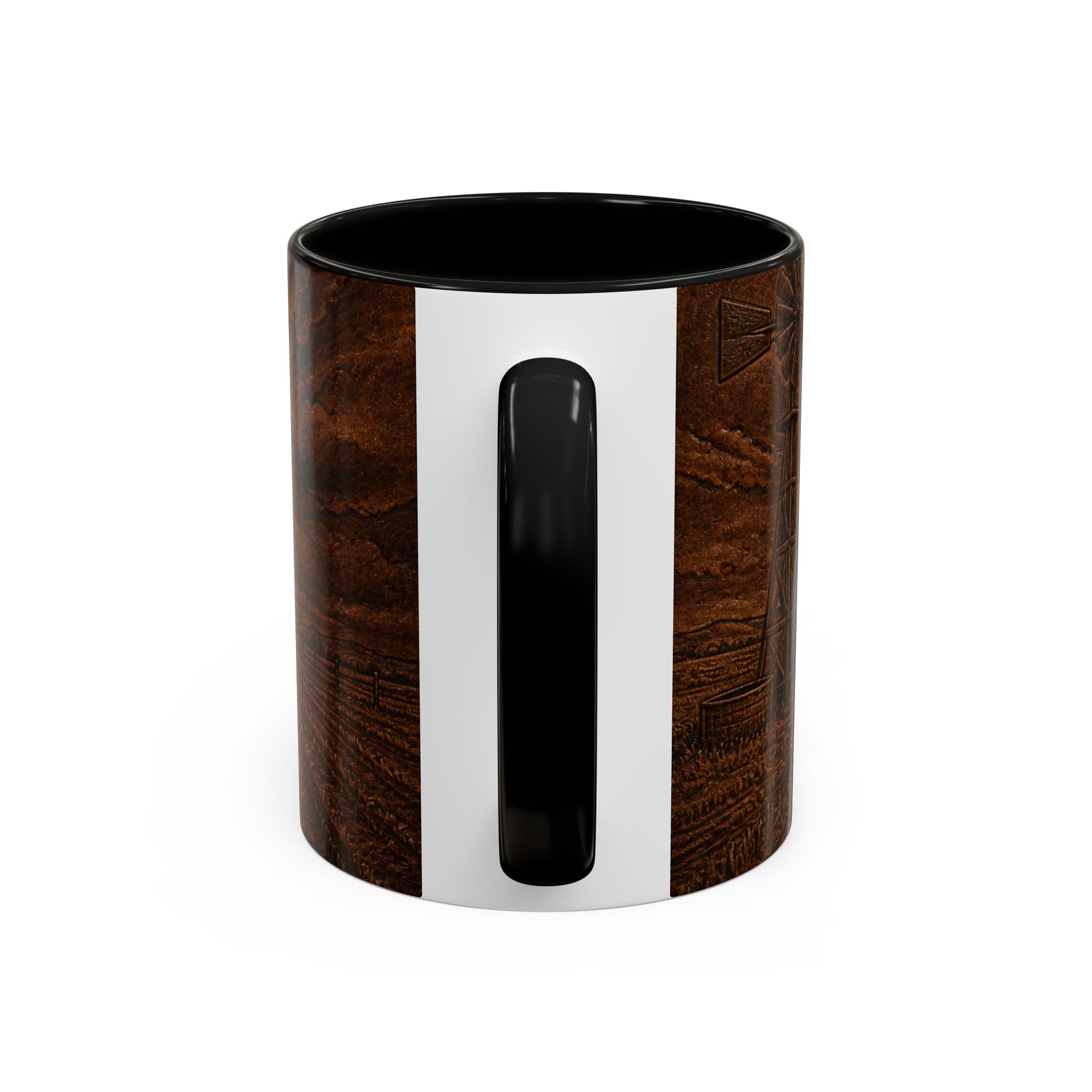 Windmill Farmhouse Coffee Mug – Embossed Leather Windmill | Ceramic Accent Mug, 11oz or 15oz