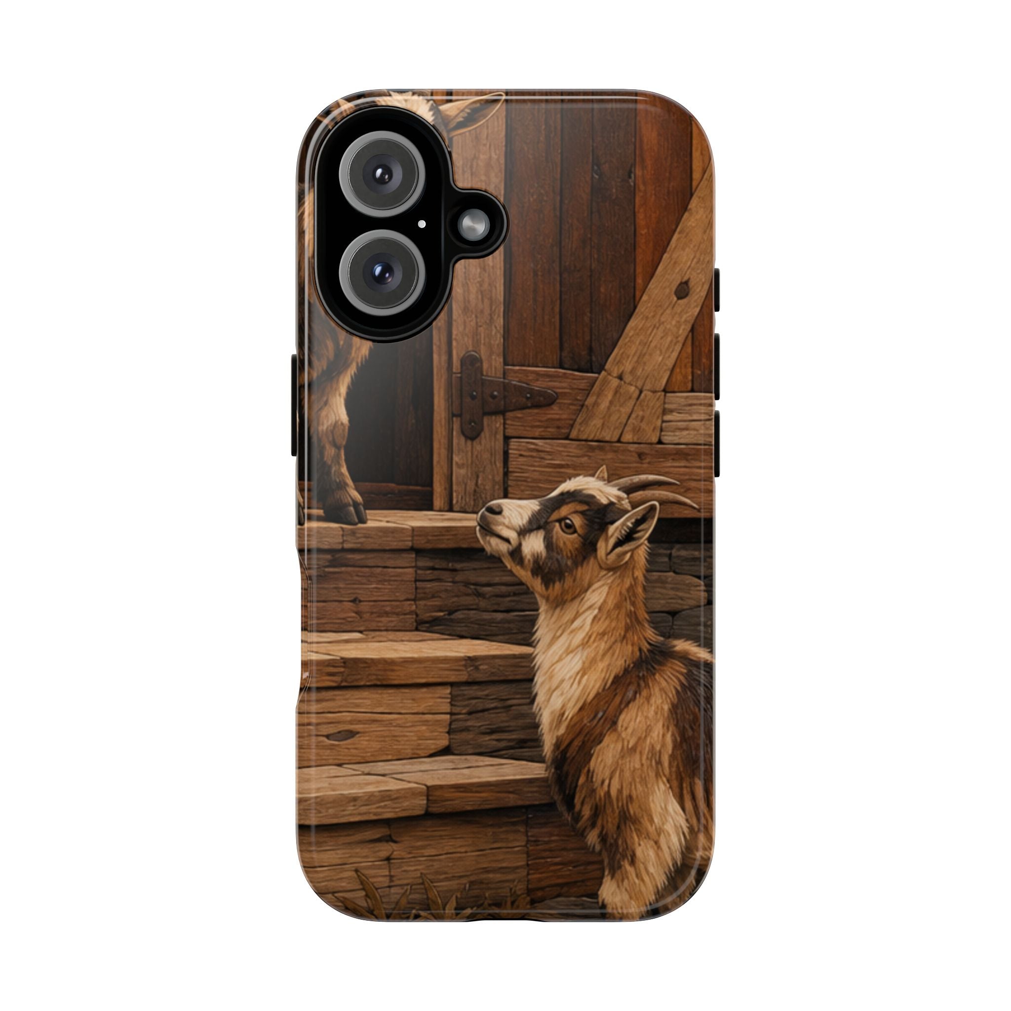 Goat iPhone Case – Pygmy Goats - Marquetry Barn Steps | Tough Dual-Layer Case, iPhone 11–17
