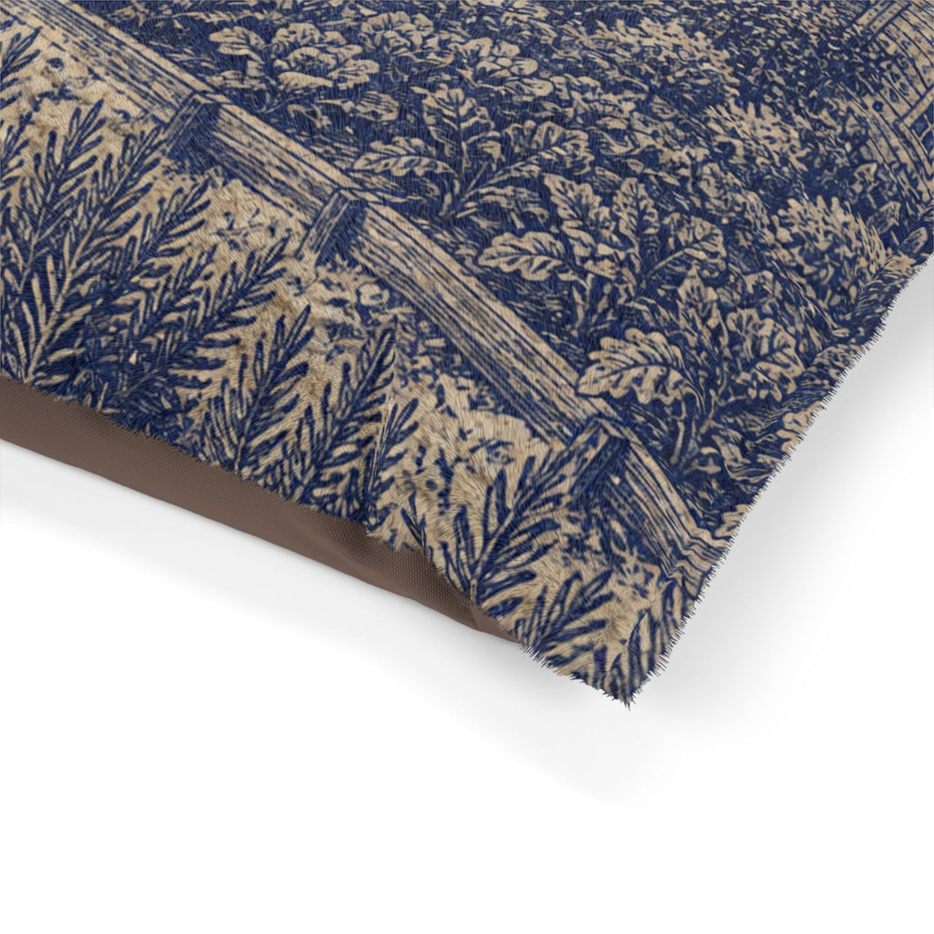 Washable Dog Bed – Transferware Kitchen Garden | Soft Fleece Pet Bed, 3 Sizes