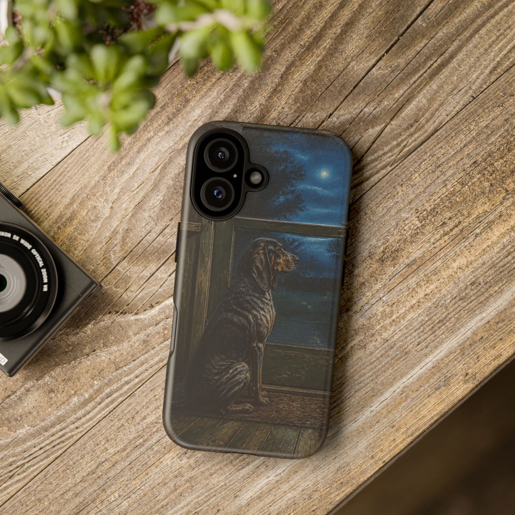 Coonhound Dog iPhone Case – Coonhound at the Screen Door Painted Tin | Tough Dual-Layer Case, iPhone 11–17