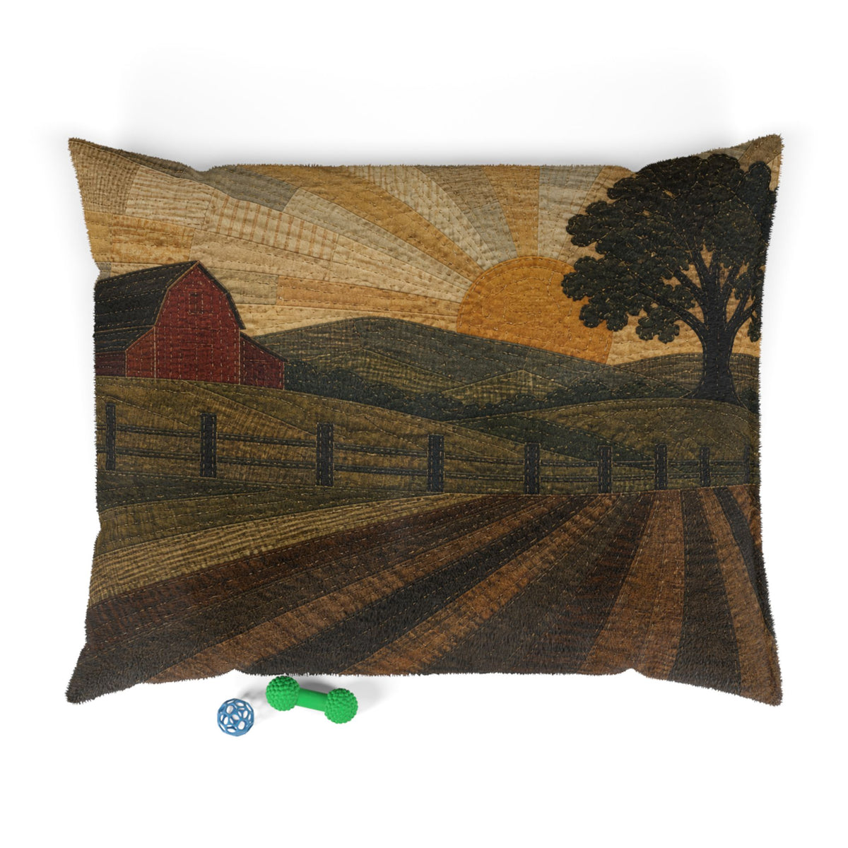Washable Dog Bed – Quilted Pasture Sunset | Soft Fleece Pet Bed, 3 Sizes