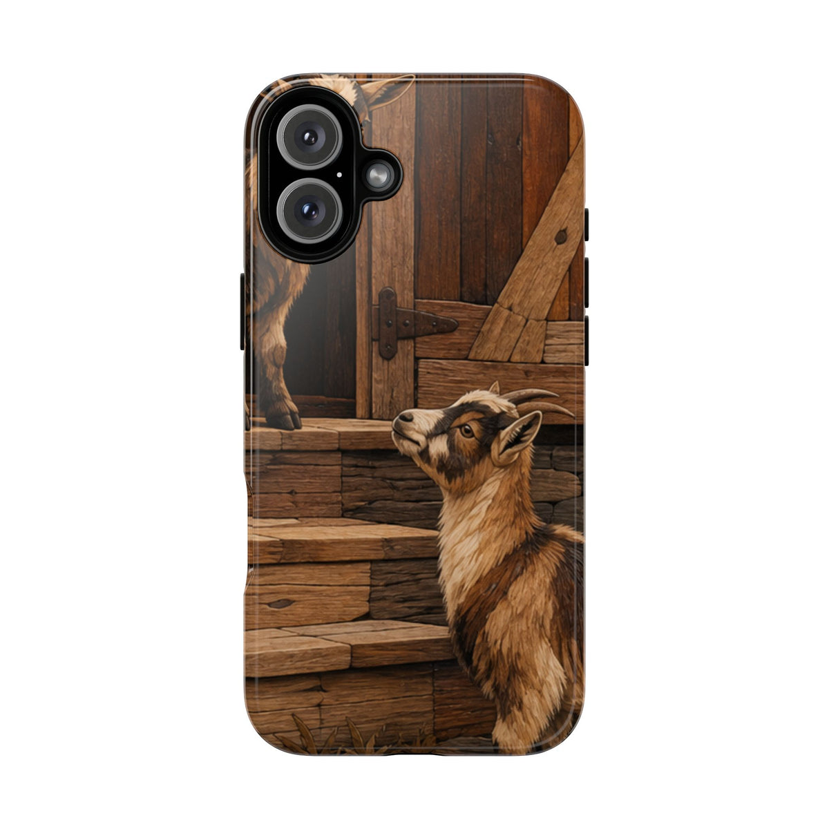 Goat iPhone Case – Pygmy Goats - Marquetry Barn Steps | Tough Dual-Layer Case, iPhone 11–17