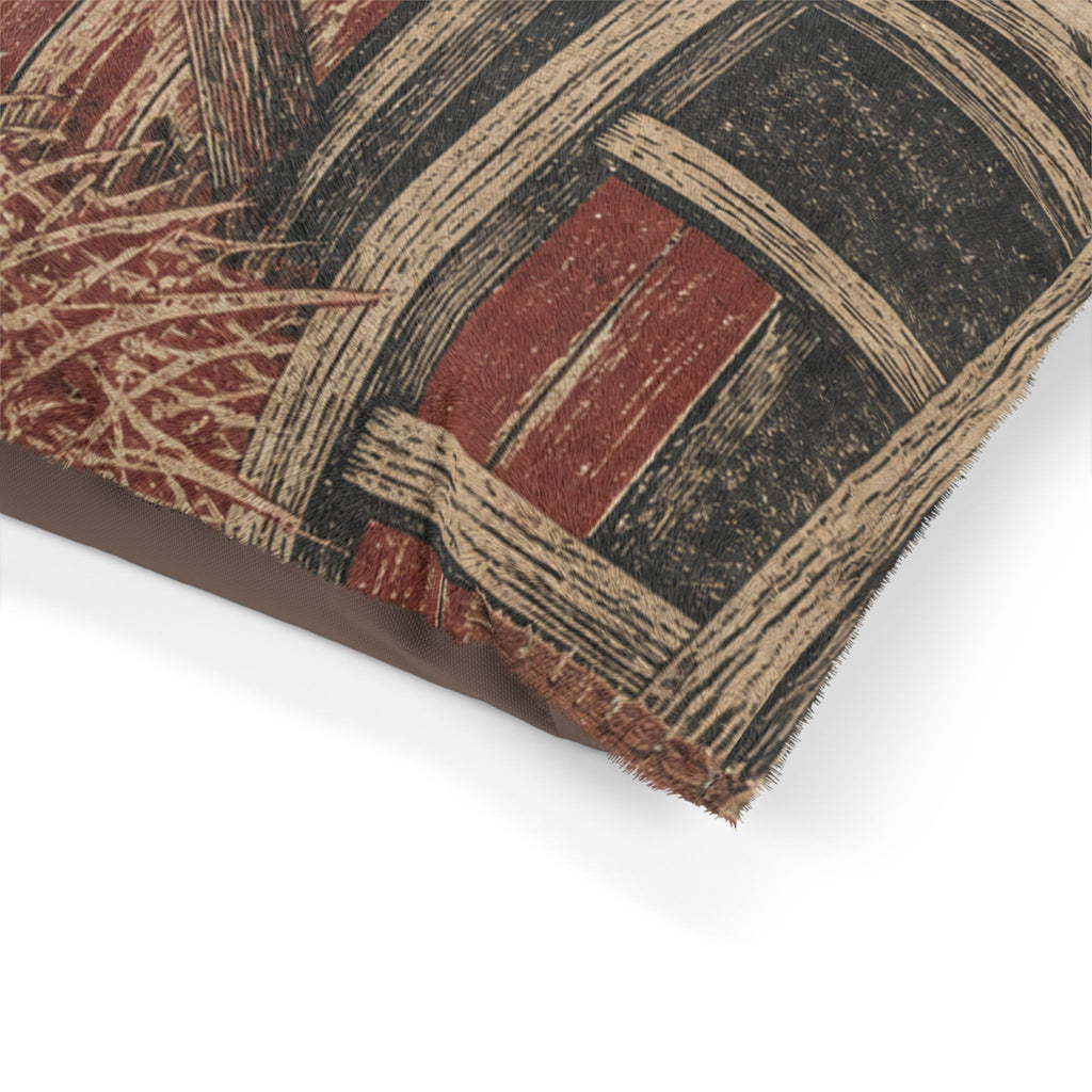 Barn Cat Washable Dog Bed – Barn Cats in the Hayloft Flour-Sack Woodblock | Soft Fleece Pet Bed, 3 Sizes