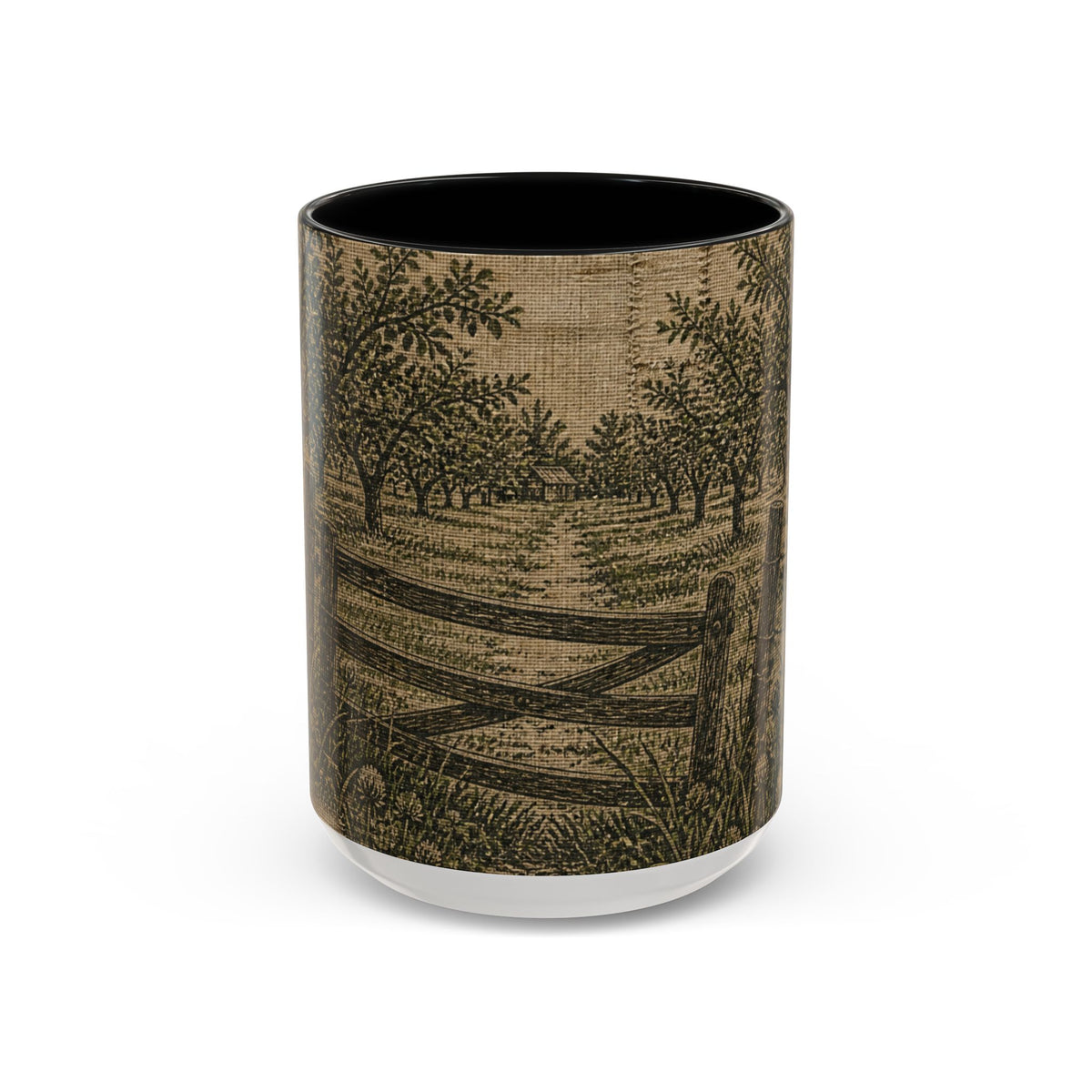 Farmhouse Coffee Mug – Grain-Sack Orchard Gate | Ceramic Accent Mug, 11oz or 15oz
