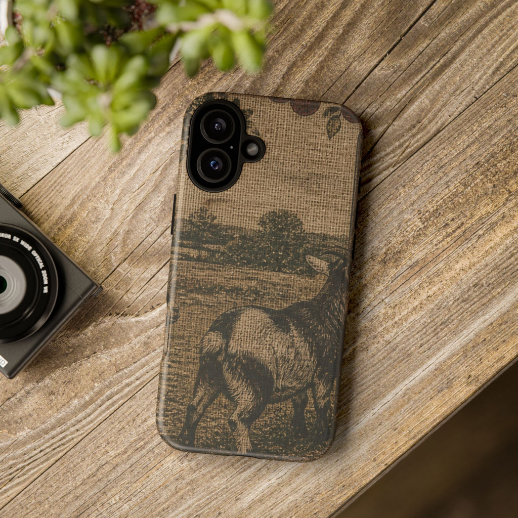 Goat iPhone Case – Pygmy Goats - Grain-Sack Orchard Gate | Tough Dual-Layer Case, iPhone 11–17