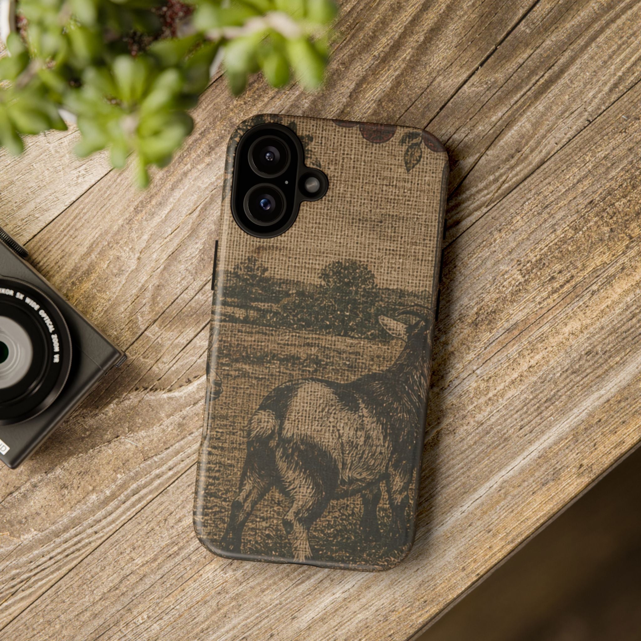 Goat iPhone Case – Pygmy Goats - Grain-Sack Orchard Gate | Tough Dual-Layer Case, iPhone 11–17