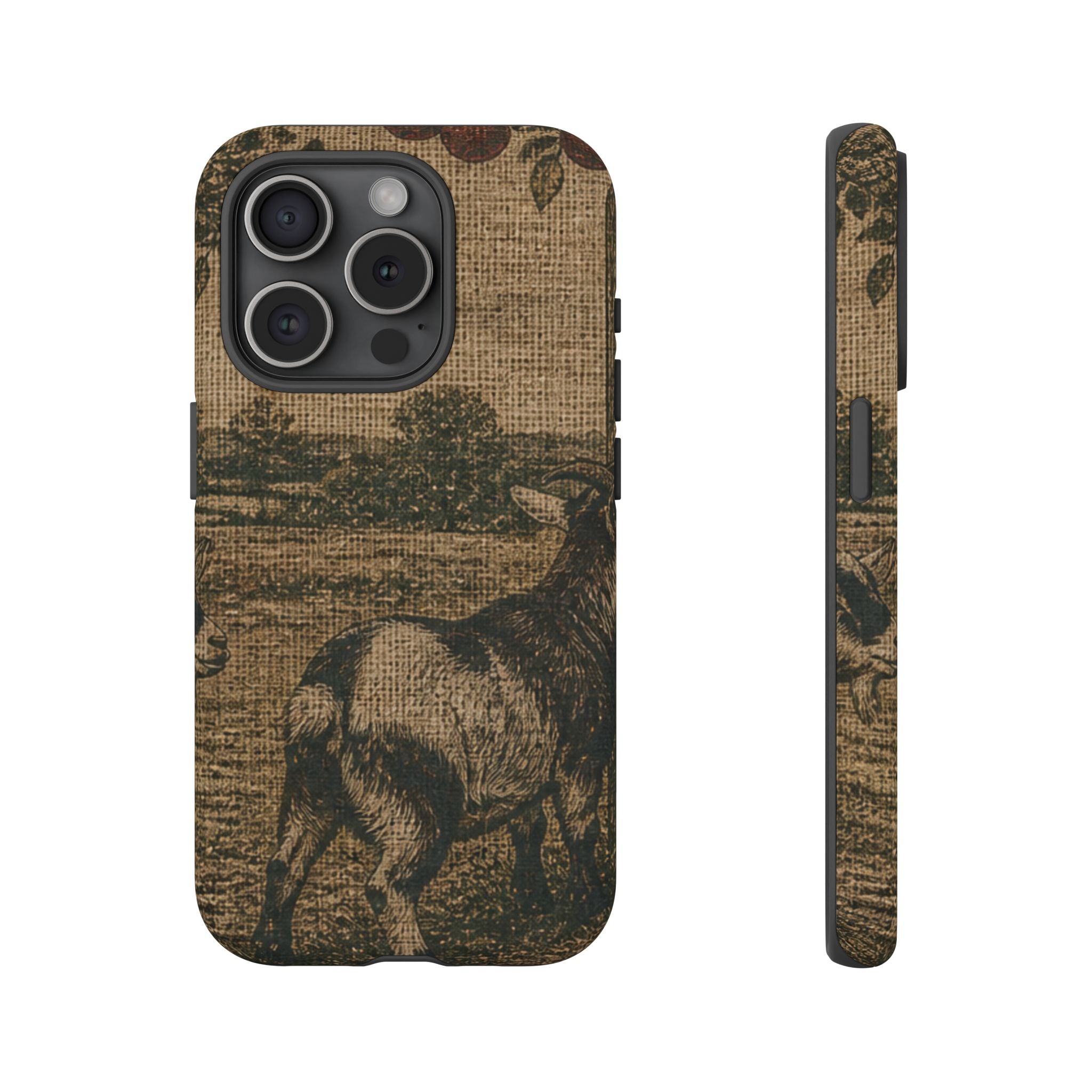 Goat iPhone Case – Pygmy Goats - Grain-Sack Orchard Gate | Tough Dual-Layer Case, iPhone 11–17