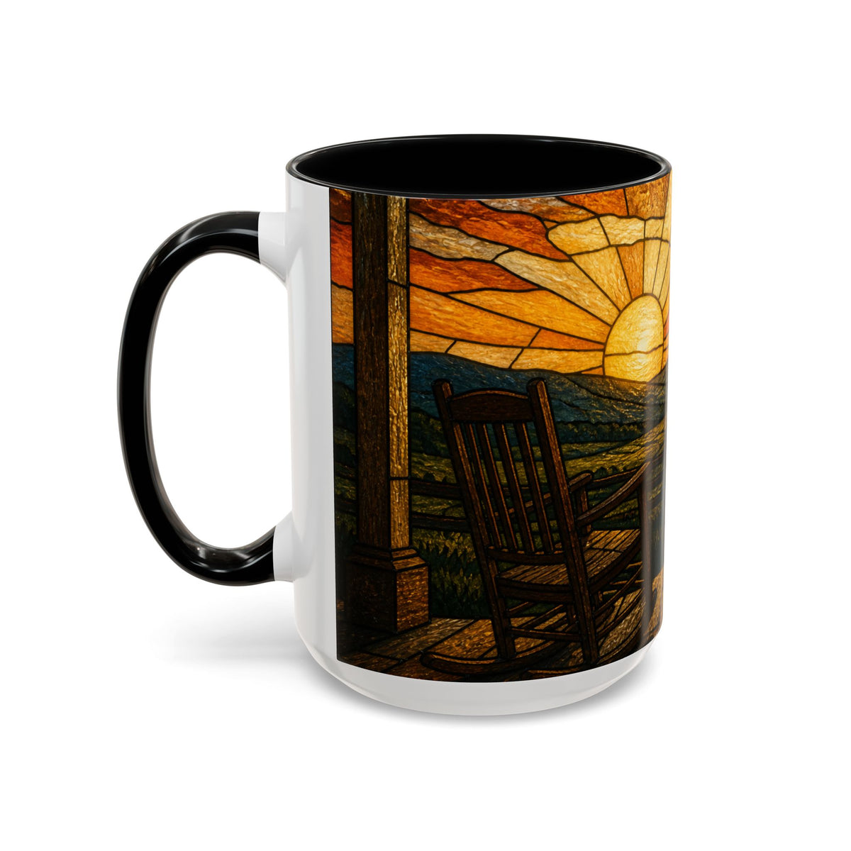 Farmhouse Coffee Mug – Stained Glass Porch Sunrise | Ceramic Accent Mug, 11oz or 15oz