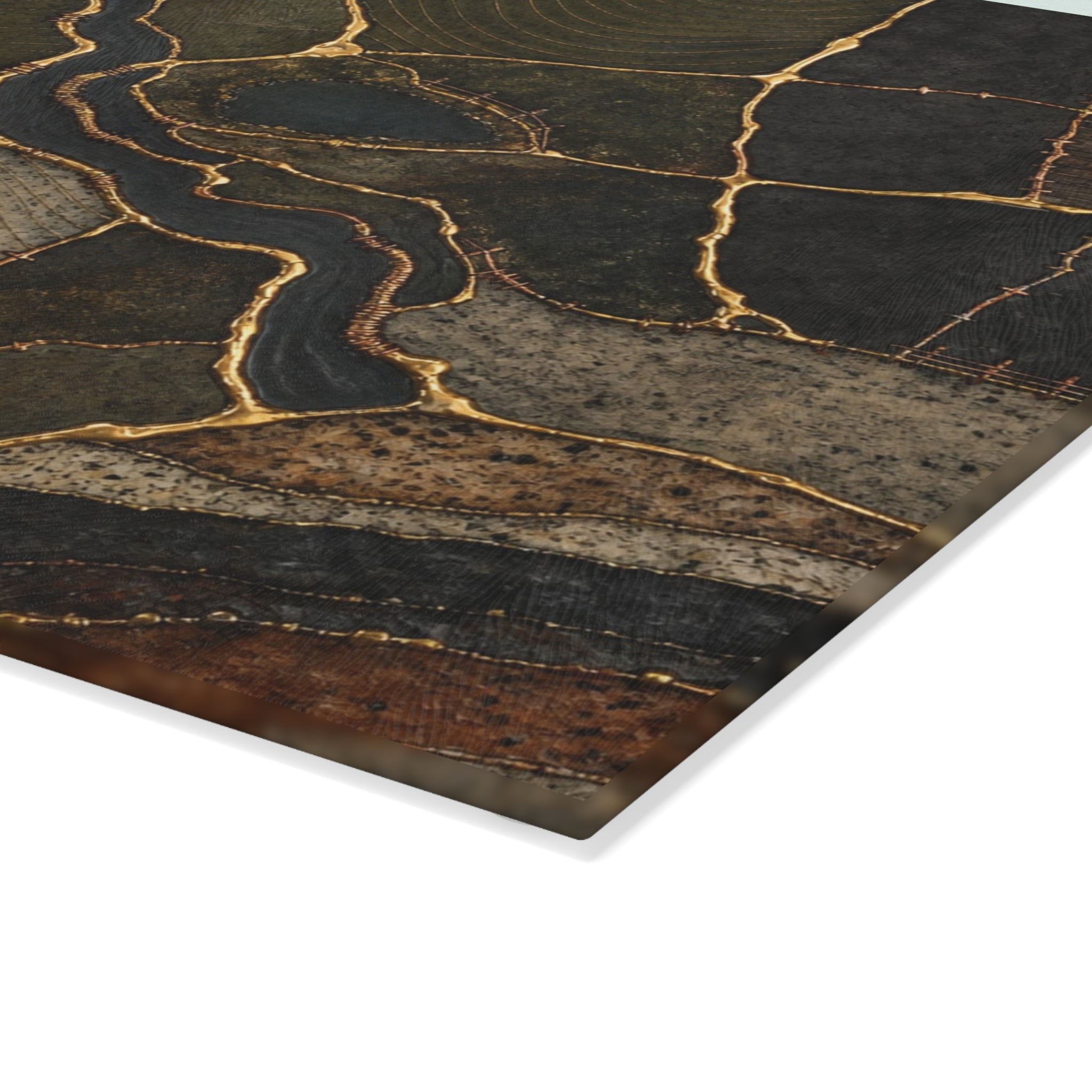Glass Cutting Board – Mended Ground Kintsugi | Tempered Glass Charcuterie & Serving Board