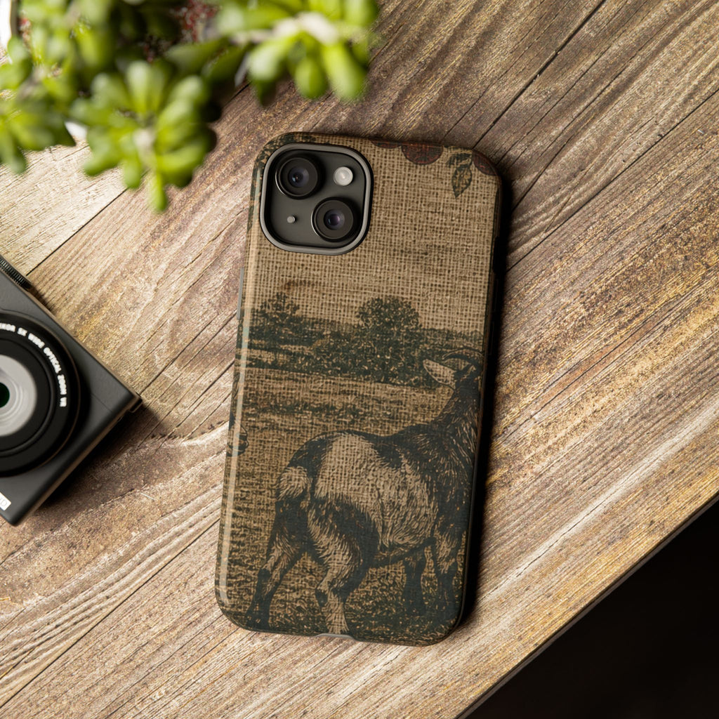 Goat iPhone Case – Pygmy Goats - Grain-Sack Orchard Gate | Tough Dual-Layer Case, iPhone 11–17